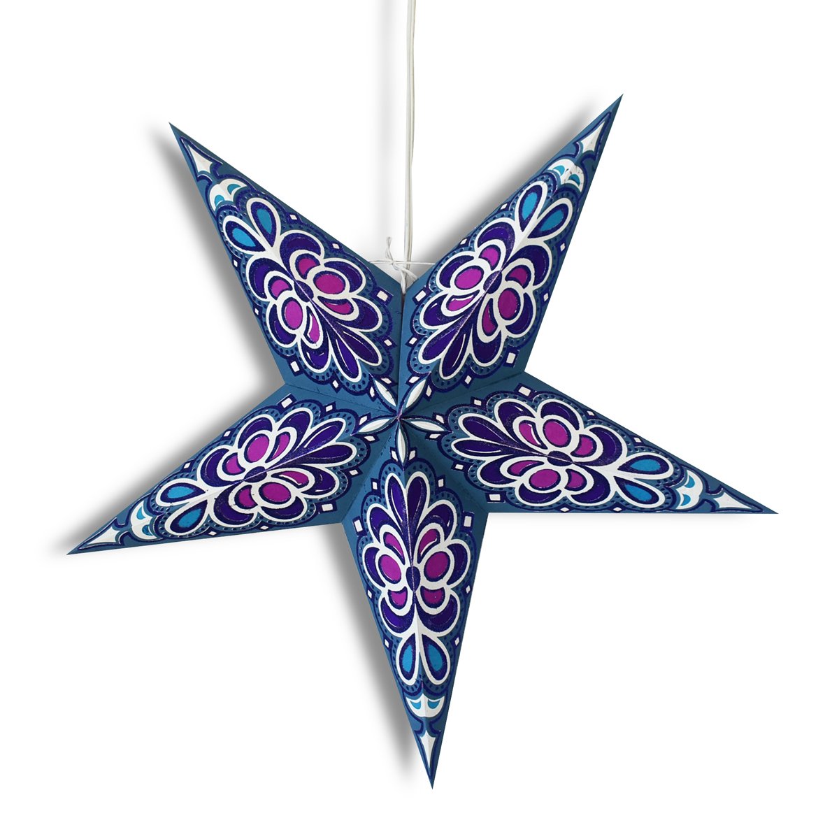 24 Pack Blue Merry Gold Glitter Paper Star Lanterns - Hanging Wedding Decorations, Party Supplies & Holiday Ornaments for Indoor/Outdoor Celebrations