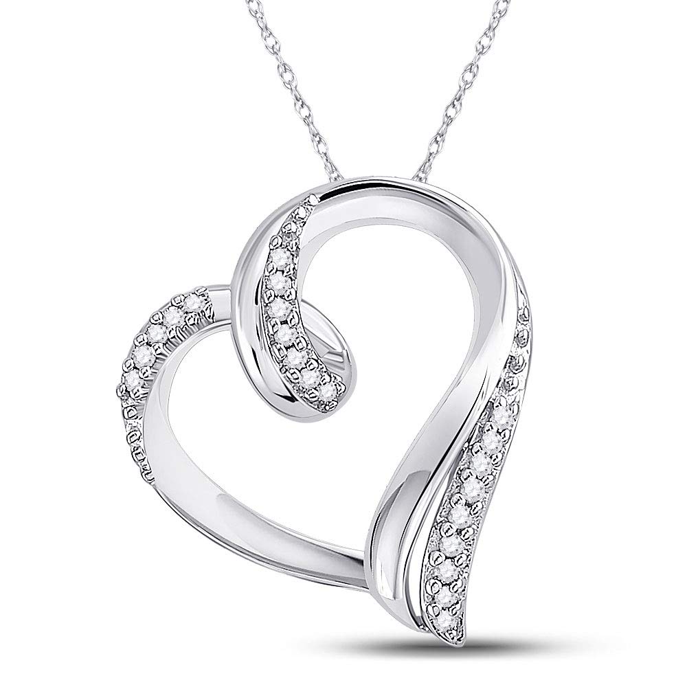 10K White Gold Women's Round Diamond Heart Outline Pendant Necklace - 1/10 CTTW, Perfect for Valentine's Day, Anniversary & Romantic Gifts