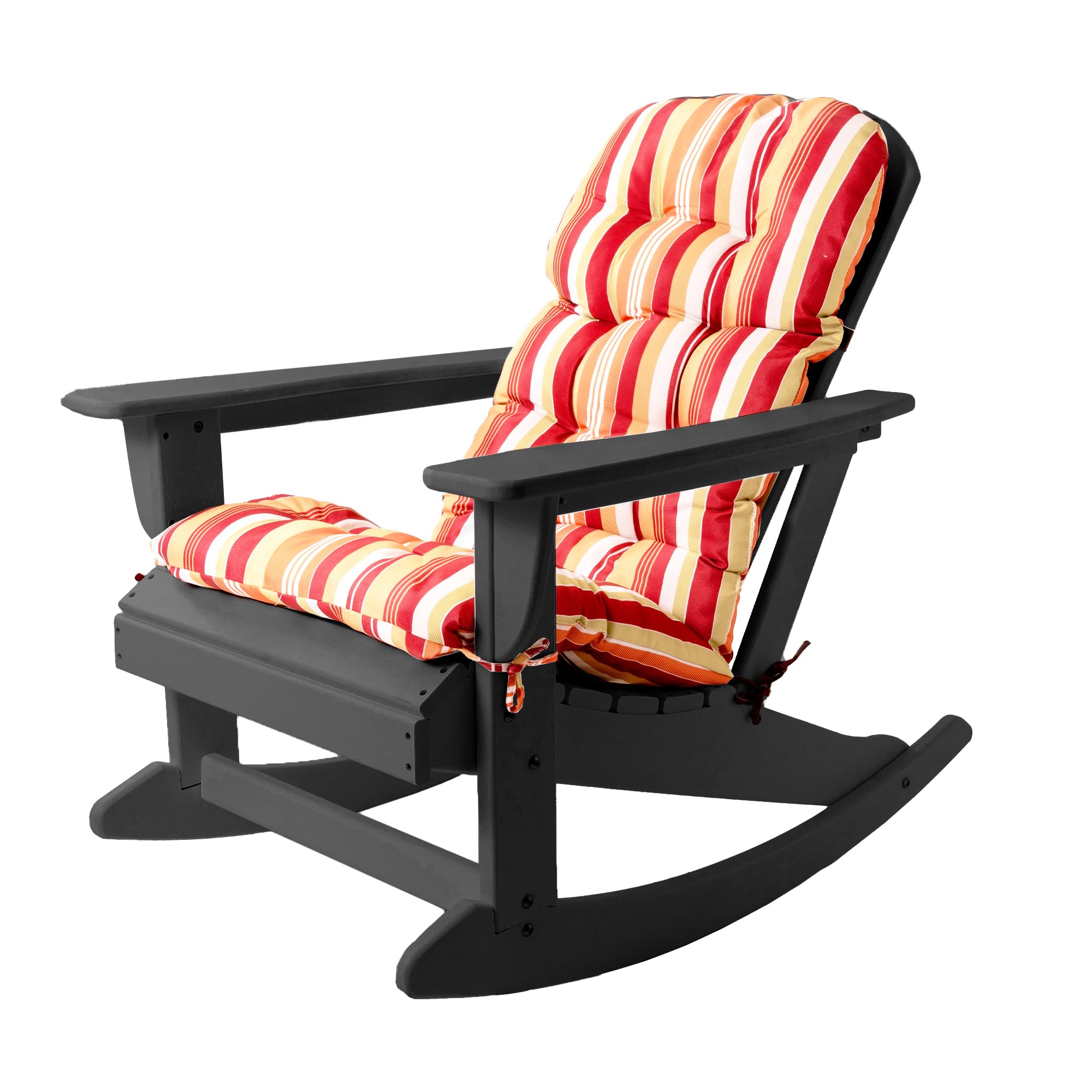 Premium HDPE Plastic Adirondack Rocking Chair with Cushion - All-Weather, Water-Resistant Outdoor Patio Rocker for Garden, Poolside, Backyard & Deck - Black (Perfect for Relaxing, Sunbathing & Entertaining)