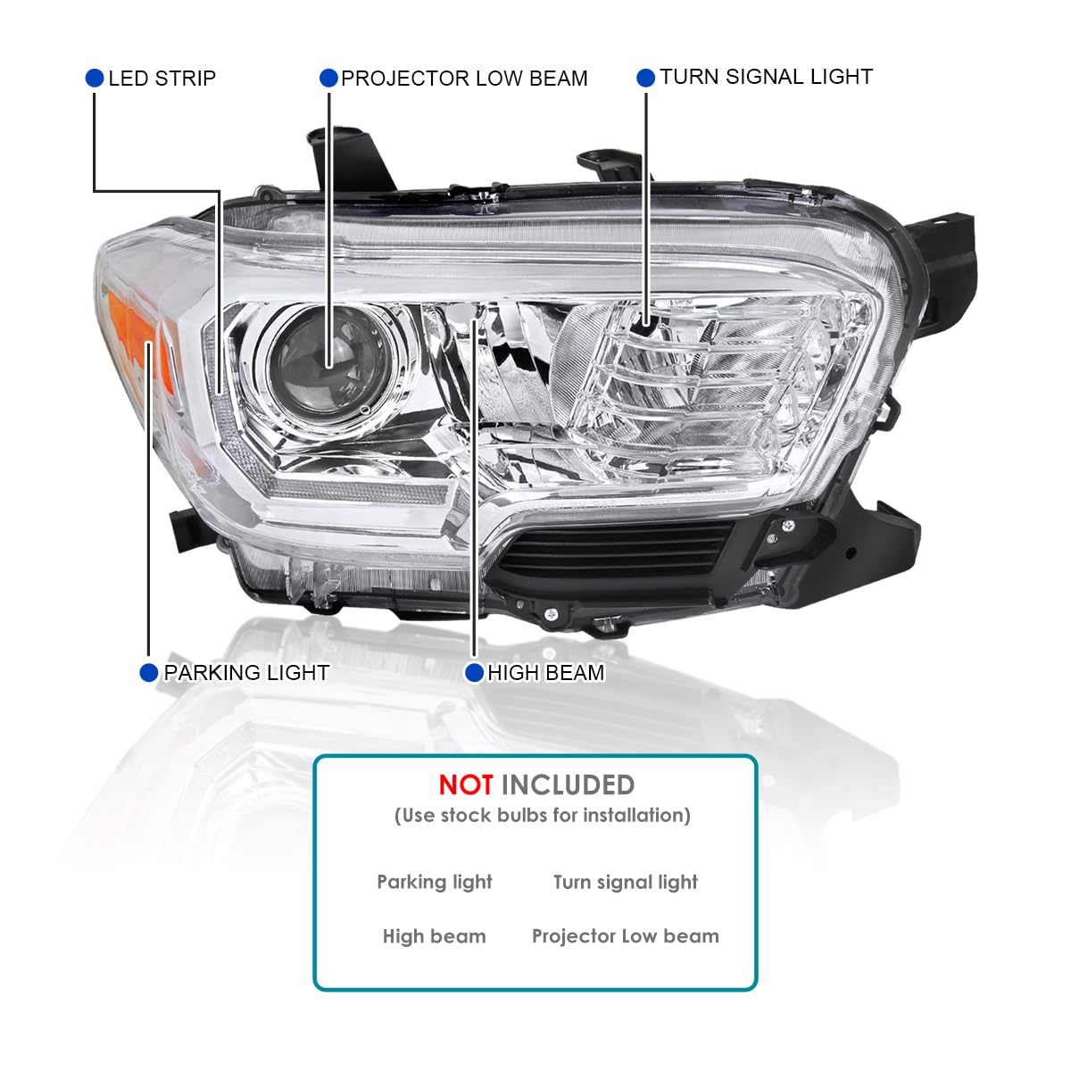 Spec-D Tuning Chrome Projector Headlights with LED Daytime Running Lights - Compatible with 2016-2022 Toyota Tacoma - Left & Right Pair Headlamp Assembly - Upgrade Your Truck's Style & Night Visibility for Off-Roading & Daily Driving