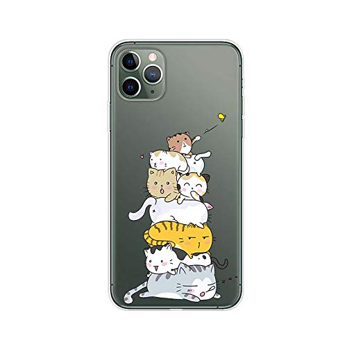 Cute Stacked Cat Design TPU Protective Clear Case for iPhone 11 Pro Max (6.5 Inch) - Funny Cartoon Animal Phone Cover with Shock Absorption | Perfect for Daily Use, Work, Travel & Gift Giving