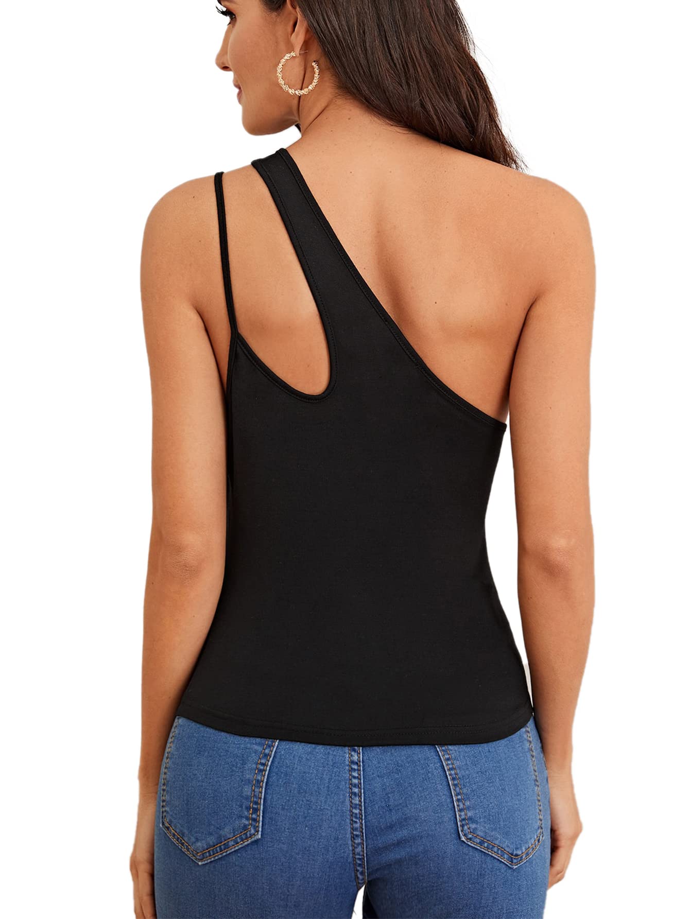 Verdusa Women's Sexy One Shoulder Sleeveless Cut Out Solid Tank Top - Summer Casual Wear for Beach, Party & Night Out
