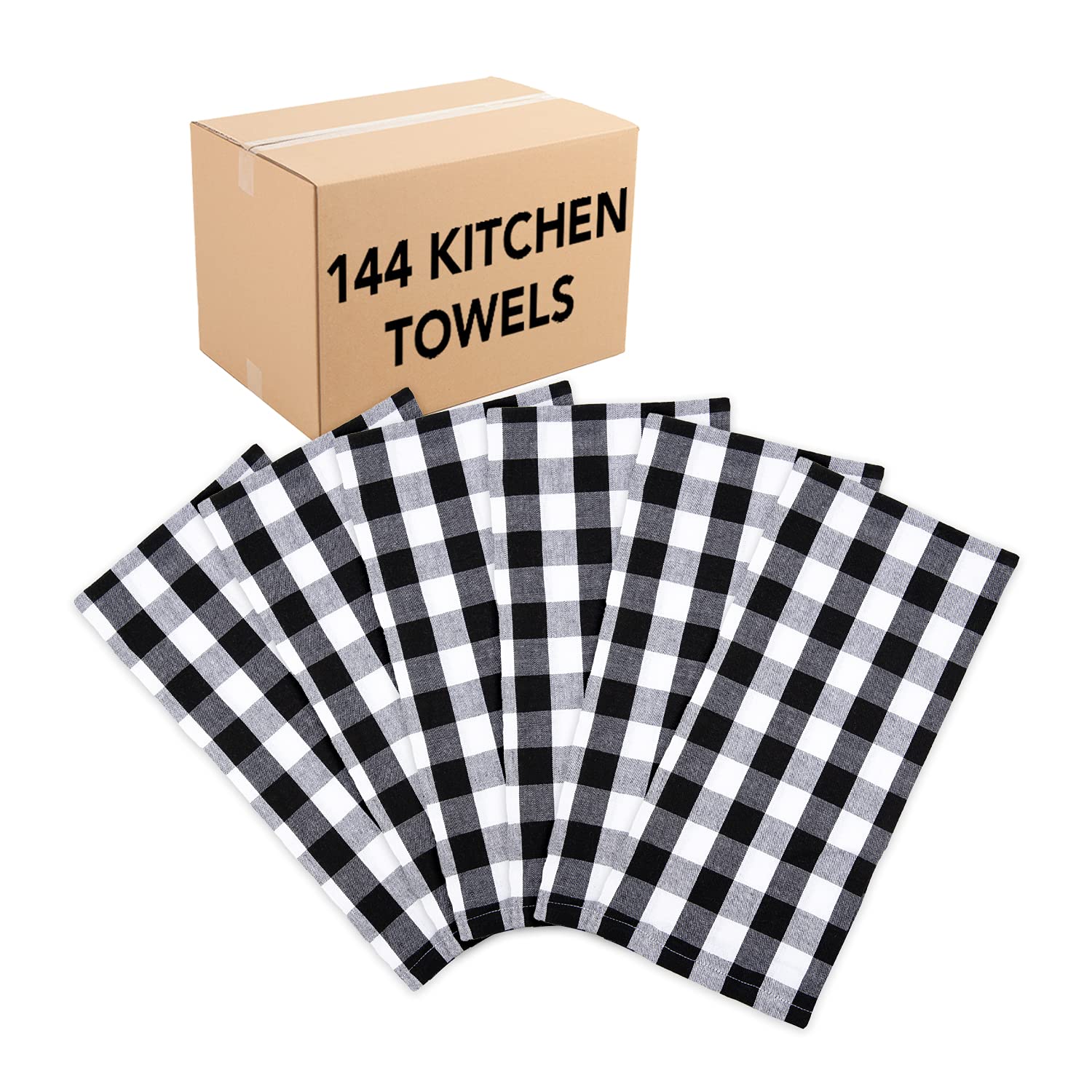 Arkwright Oversized Kitchen Towels (20x30 Inches, 144-Pack Bulk Case) - Super Absorbent Large Buffalo Plaid Dish Cloths & Tea Towels for Kitchen, Restaurant, Bar, Dinner Table - Perfect for Drying Dishes, Cleaning Countertops, and Decorating (Black)