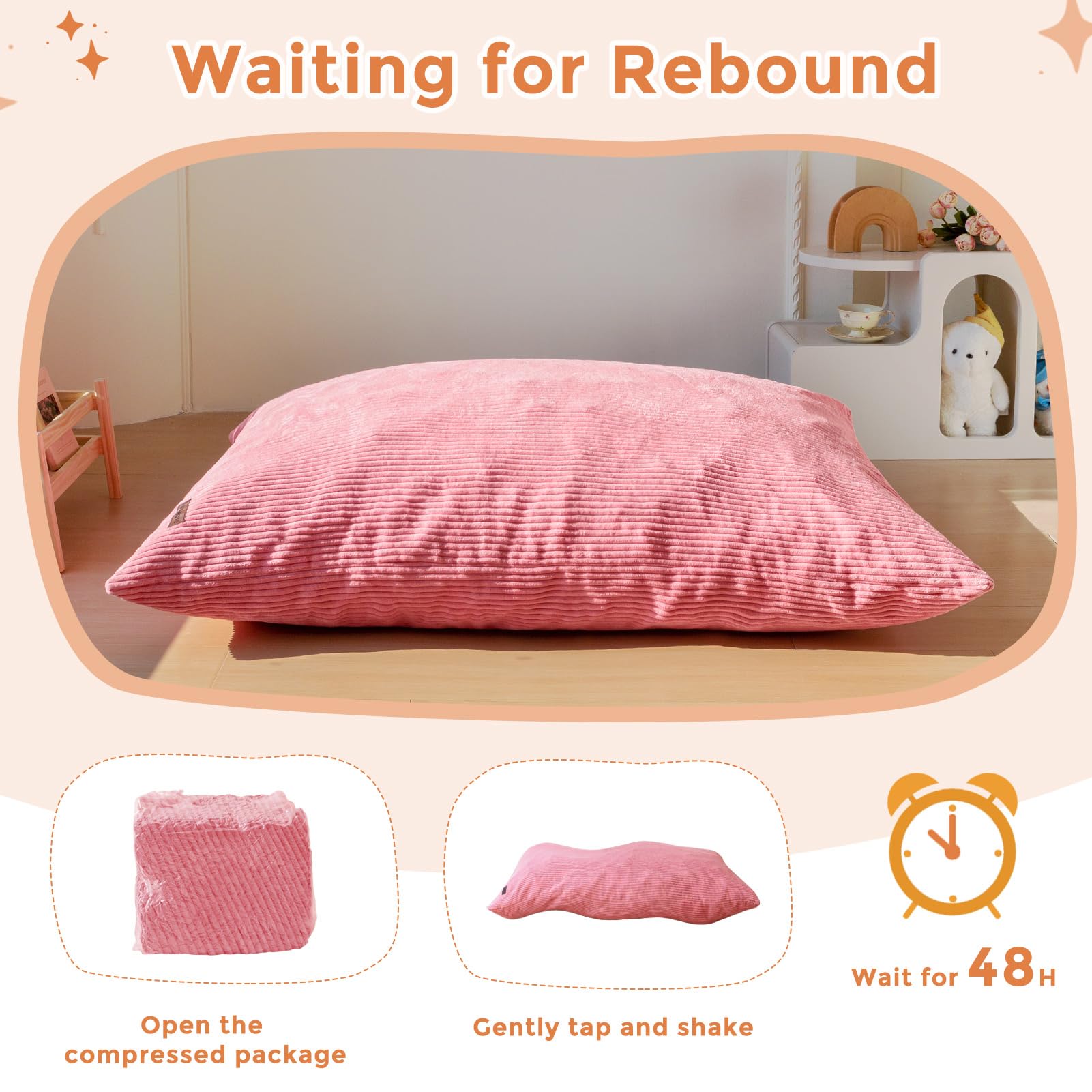MAXYOYO 3-in-1 Convertible Kids Bean Bag Chair & Bed - Pink Floor Sofa for Children's Room, Gaming, Reading & Nap Time | Multi-Functional Toddler Furniture for Playroom, Bedroom & Dorm