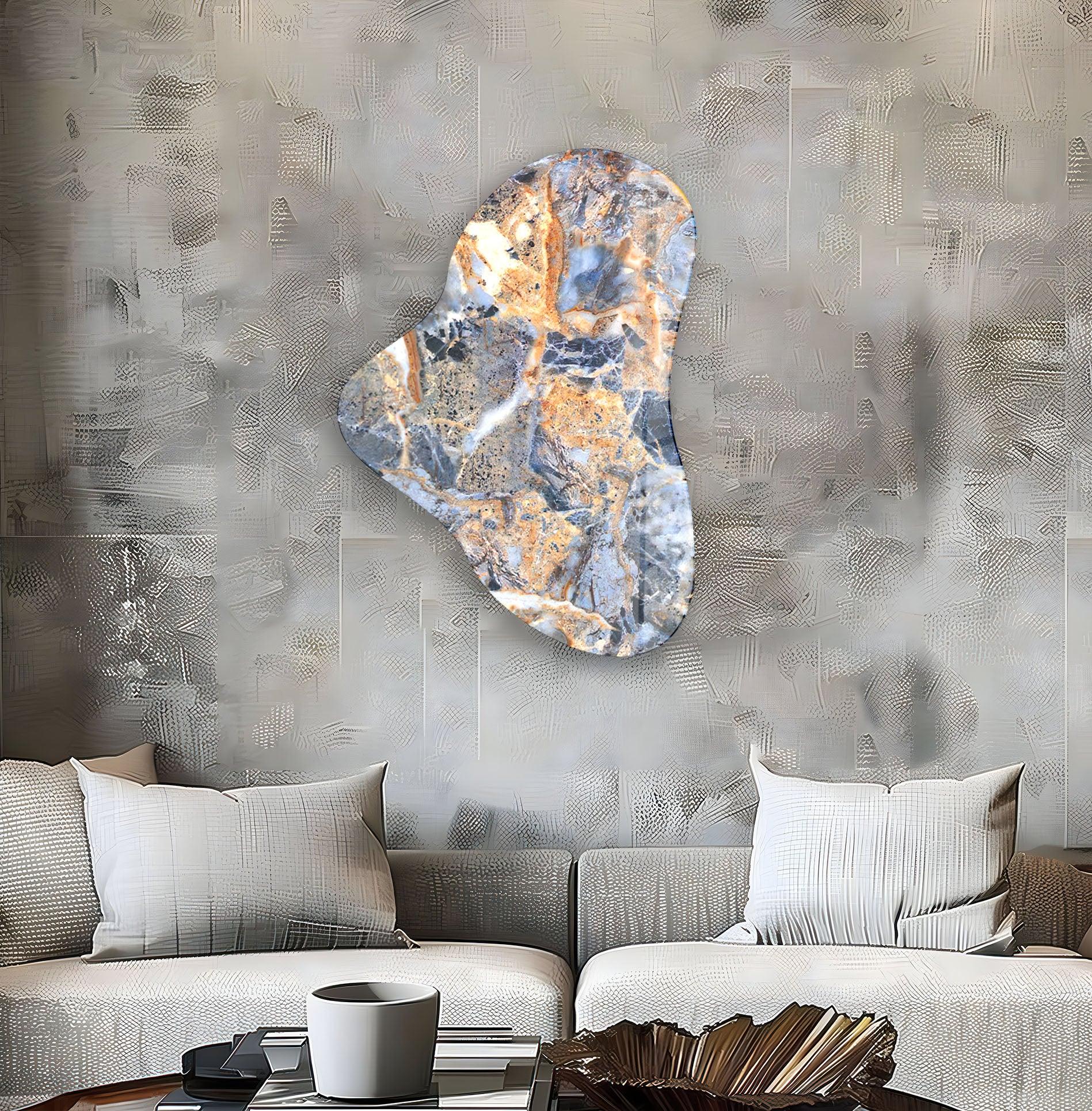 Blue Marble Pattern Asymmetric Glass Wall Art - Modern Abstract Home Decor for Living Room, Bedroom, Office - Handcrafted Glass Panel for Unique Interior Design Accent