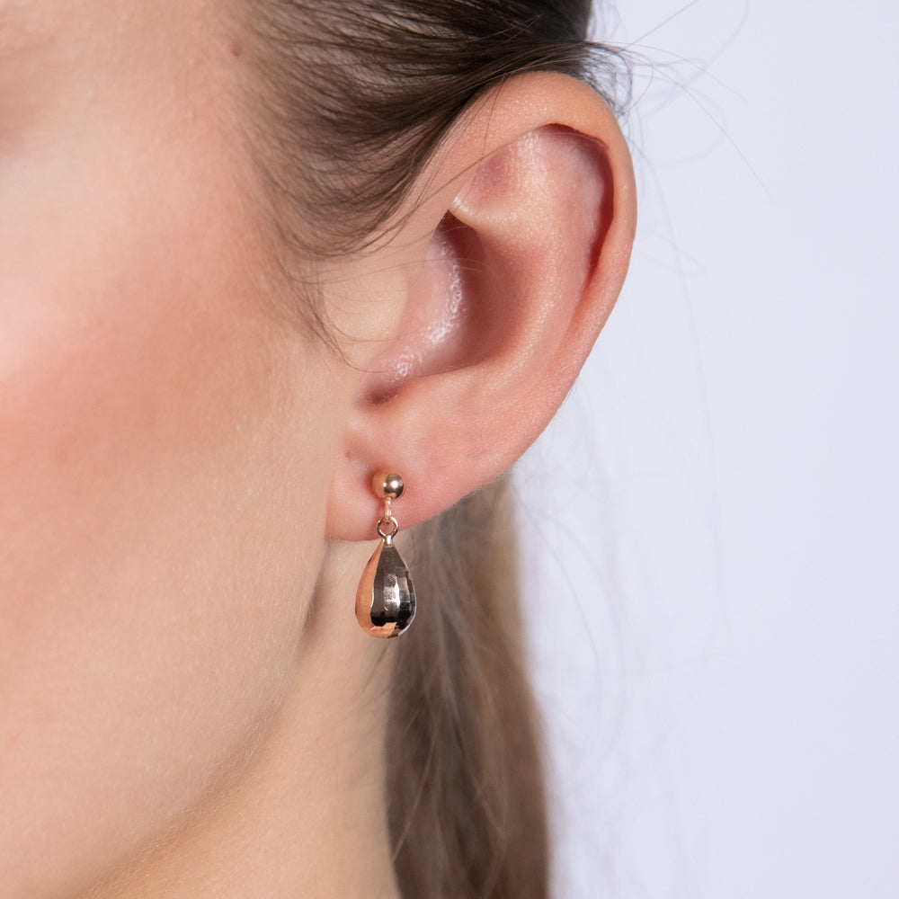 9ct Rose Gold Diamond Cut Tear Drop Earrings for Women - Elegant Dangle Earrings for Wedding, Party & Special Occasions