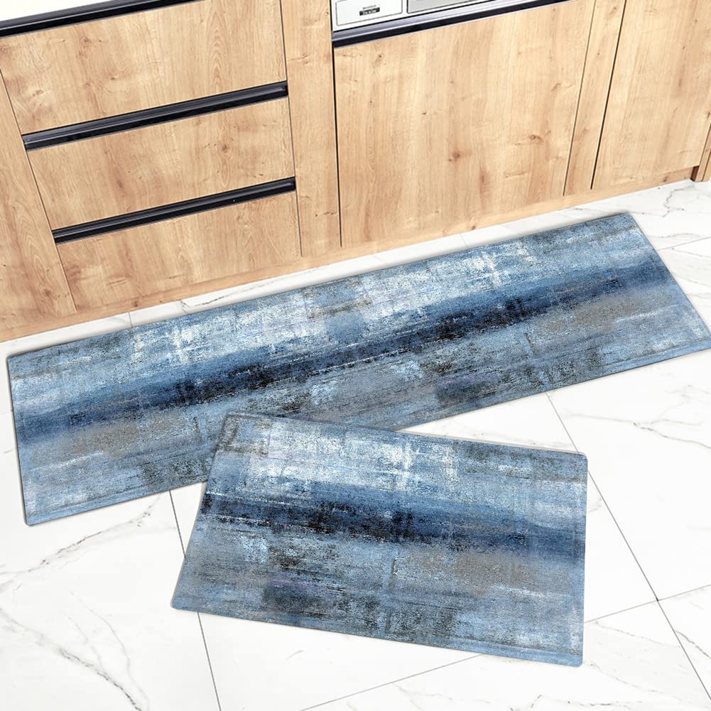 **AILUER Non-Slip Kitchen Rug Set of 2 - Turquoise Modern Art Rugs for Kitchen, Dining Room & Laundry (17