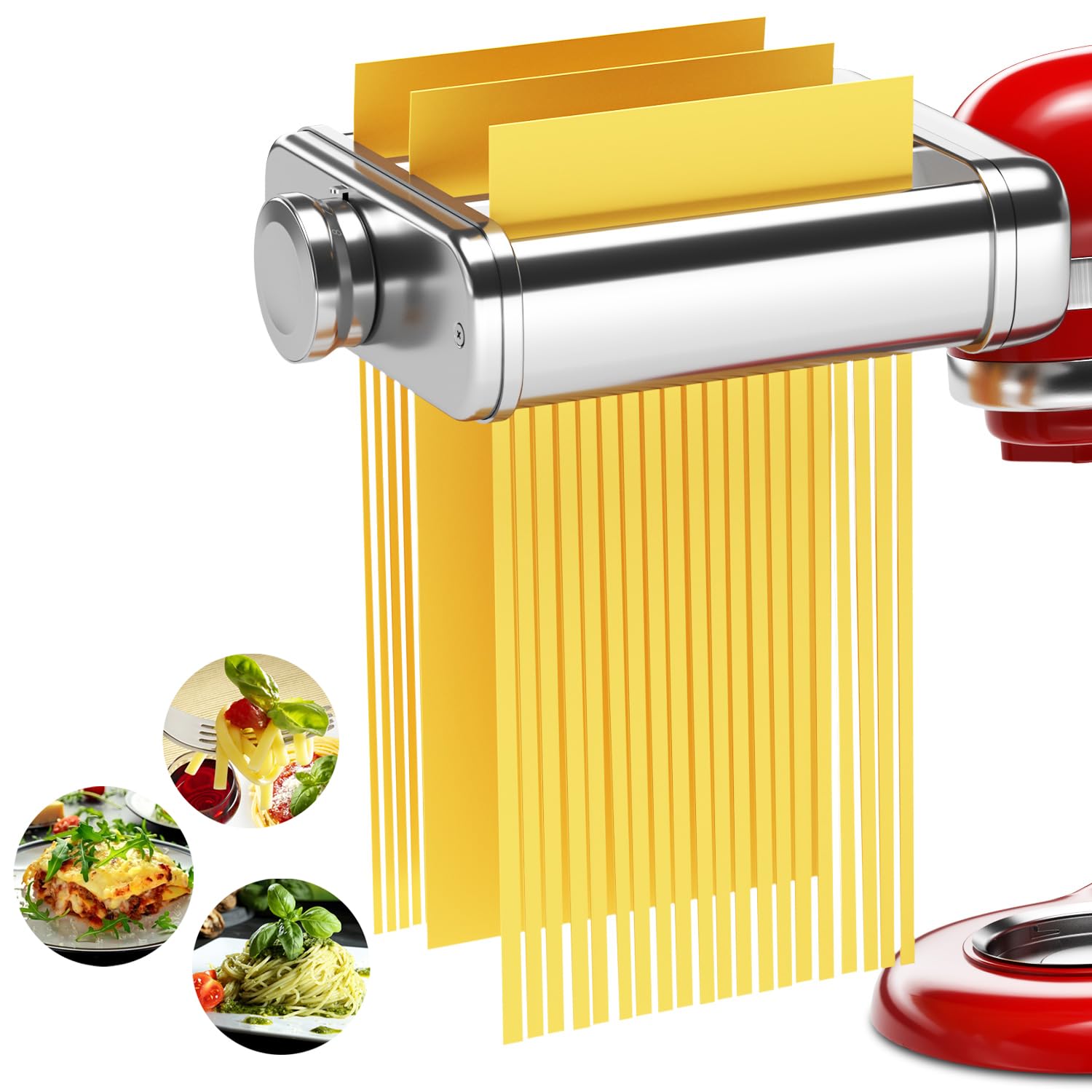 3-in-1 Pasta Maker Attachment for KitchenAid Stand Mixers - Includes Pasta Roller, Spaghetti & Fettuccine Cutters with Cleaning Brush - Perfect for Homemade Italian Pasta, Lasagna & Noodle Making