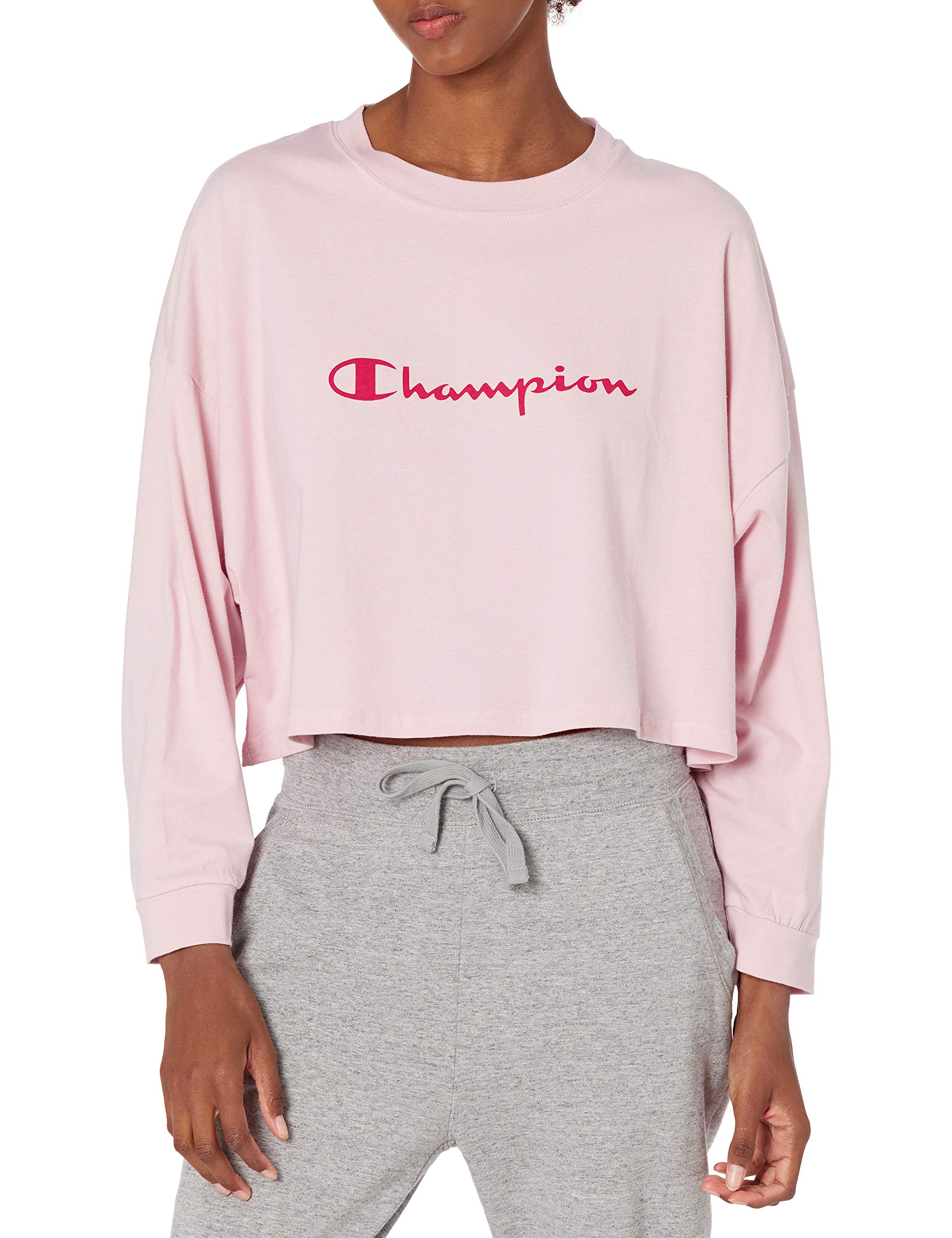 Champion Women's Sleep Cropped T-Shirt - Soft Cotton Script Logo Tee for Lounge, Yoga & Nightwear | Comfortable Sleepwear & Casual Outfit