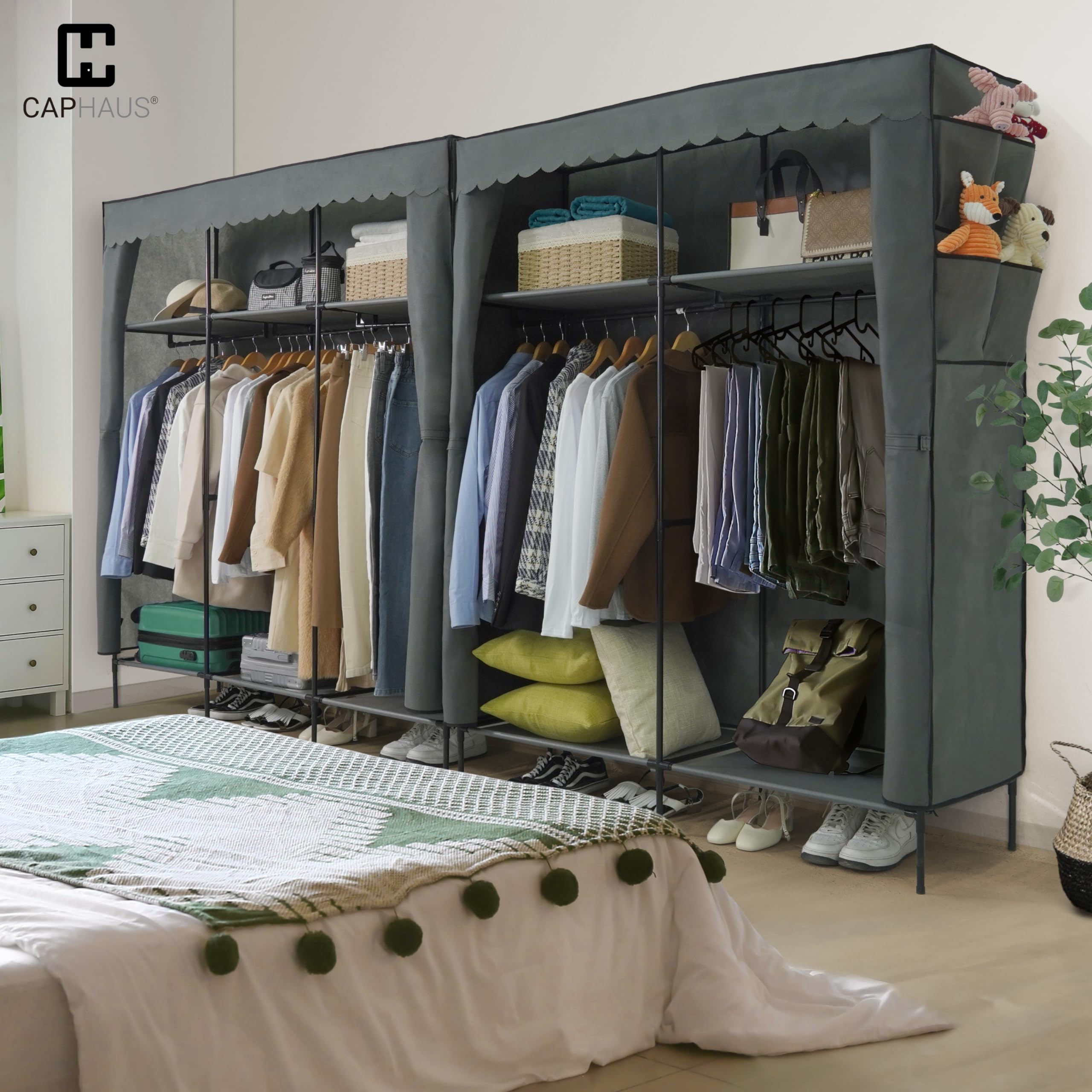 CAPHAUS 61-Inch Heavy-Duty Clothing Rack with Cover - 25MM Steel Tube Portable Closet Wardrobe, 390LB Capacity Metal Garment Rack for Hanging Clothes | Perfect for Home Organization, Closet Storage, Laundry Room & Retail Display