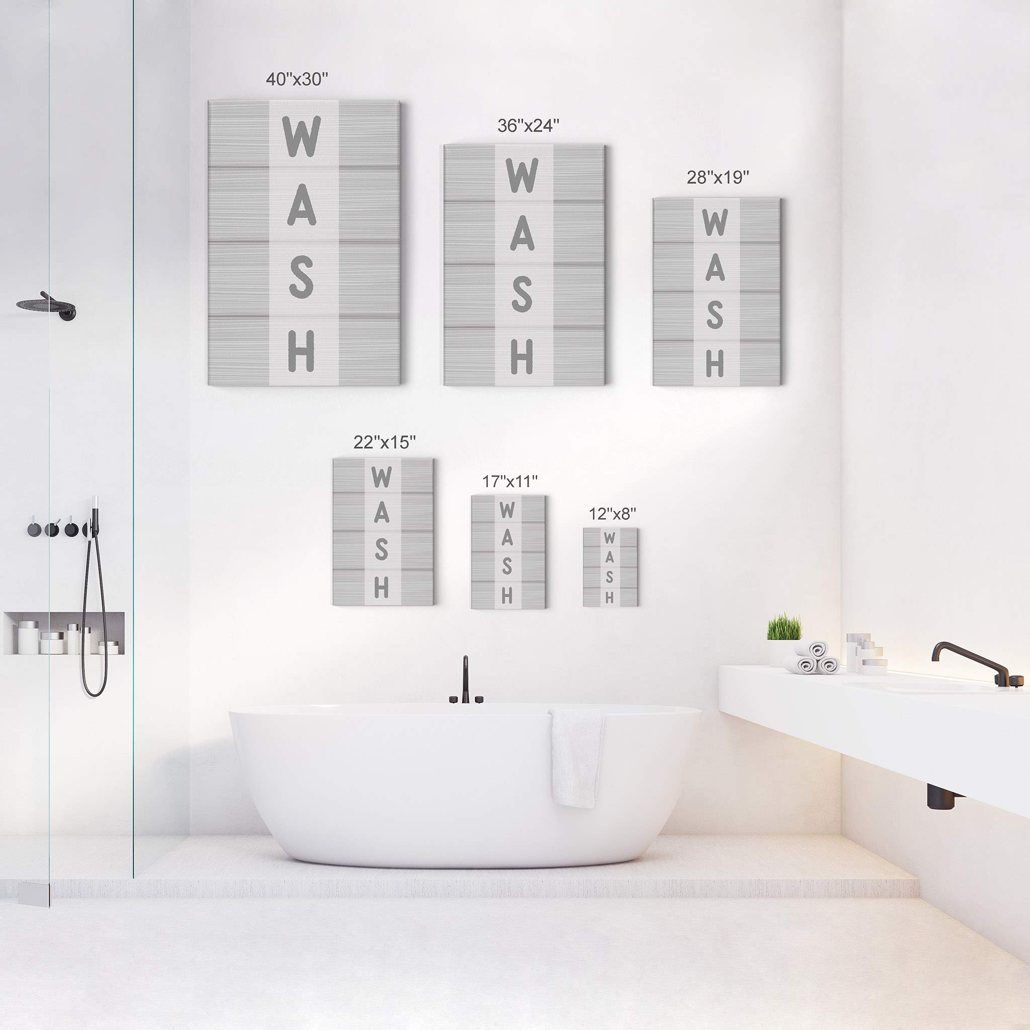Funny Typography Bathroom Wall Art - Smile Art Design Wash Grey Canvas Print - Ready to Hang Bathroom Decor & Home Decoration (40x30 Inches, Made in USA) - Perfect for Powder Rooms, Guest Baths & Farmhouse Style Homes