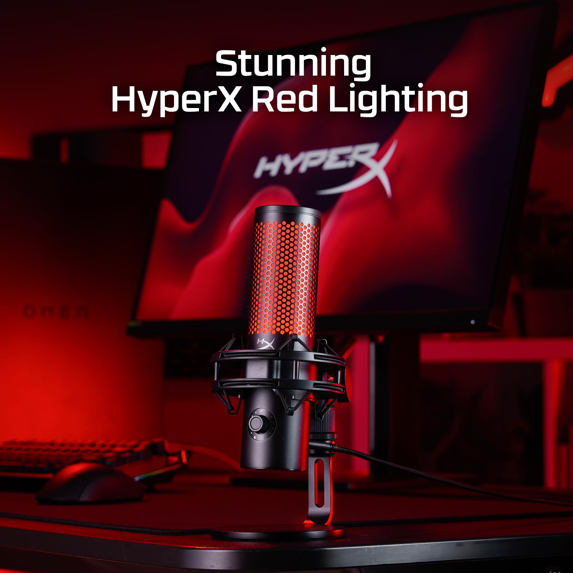 HyperX QuadCast 2 USB Microphone - Professional Gaming, Streaming & Podcast Mic with On-Board Controls, LED Lighting, Shock Mount for PC, Mac, PS5, PS4 (USB-C, Black) - Perfect for Twitch, YouTube & Discord Voice Chat