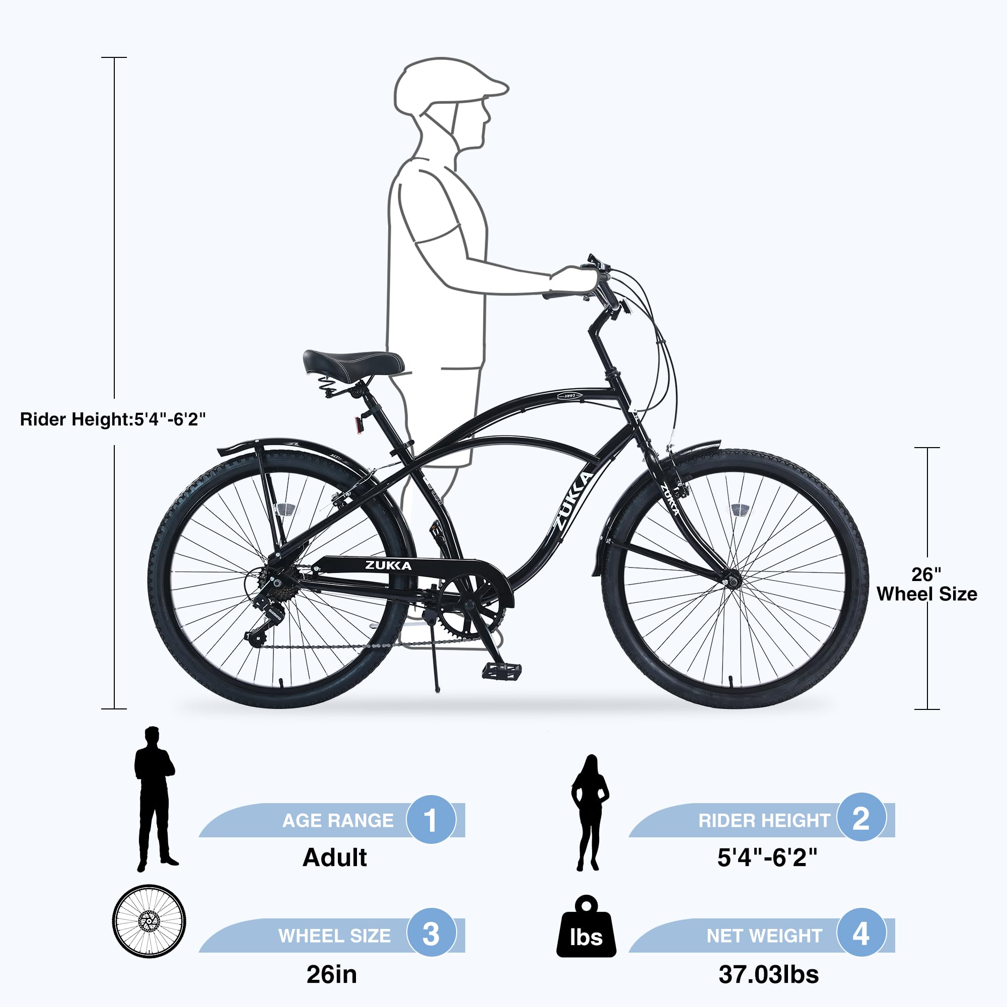 26 Inch Beach Cruiser Bike for Women, Men & Seniors - 7-Speed Hybrid Commuter Bike with Steel Frame - Perfect for City Rides & Beach Cruising - Available in 7 Colors