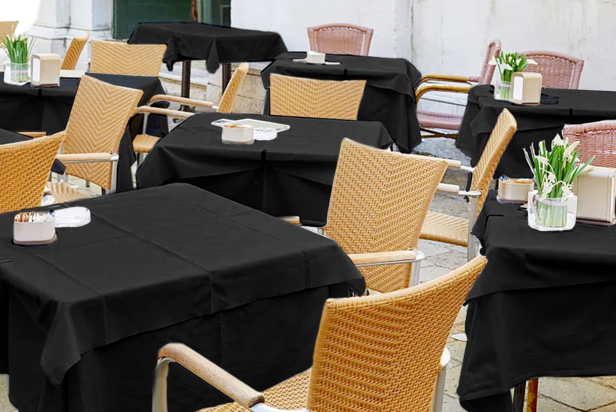 6 Pack Black Square Tablecloths 52 x 52 Inch - Premium Polyester Table Cover for Square Tables, Stain & Wrinkle Resistant, Washable Fabric Tablecloth for Restaurant, Banquet, Party, Wedding, and Home Dining Decor