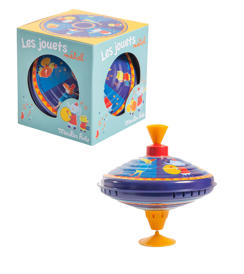 Premium Large Circus Metal Spinning Top Toy by Moulin Roty - Classic Handmade Spinner for Kids & Adults - Perfect for Stress Relief, Party Favors, and Vintage Toy Collections