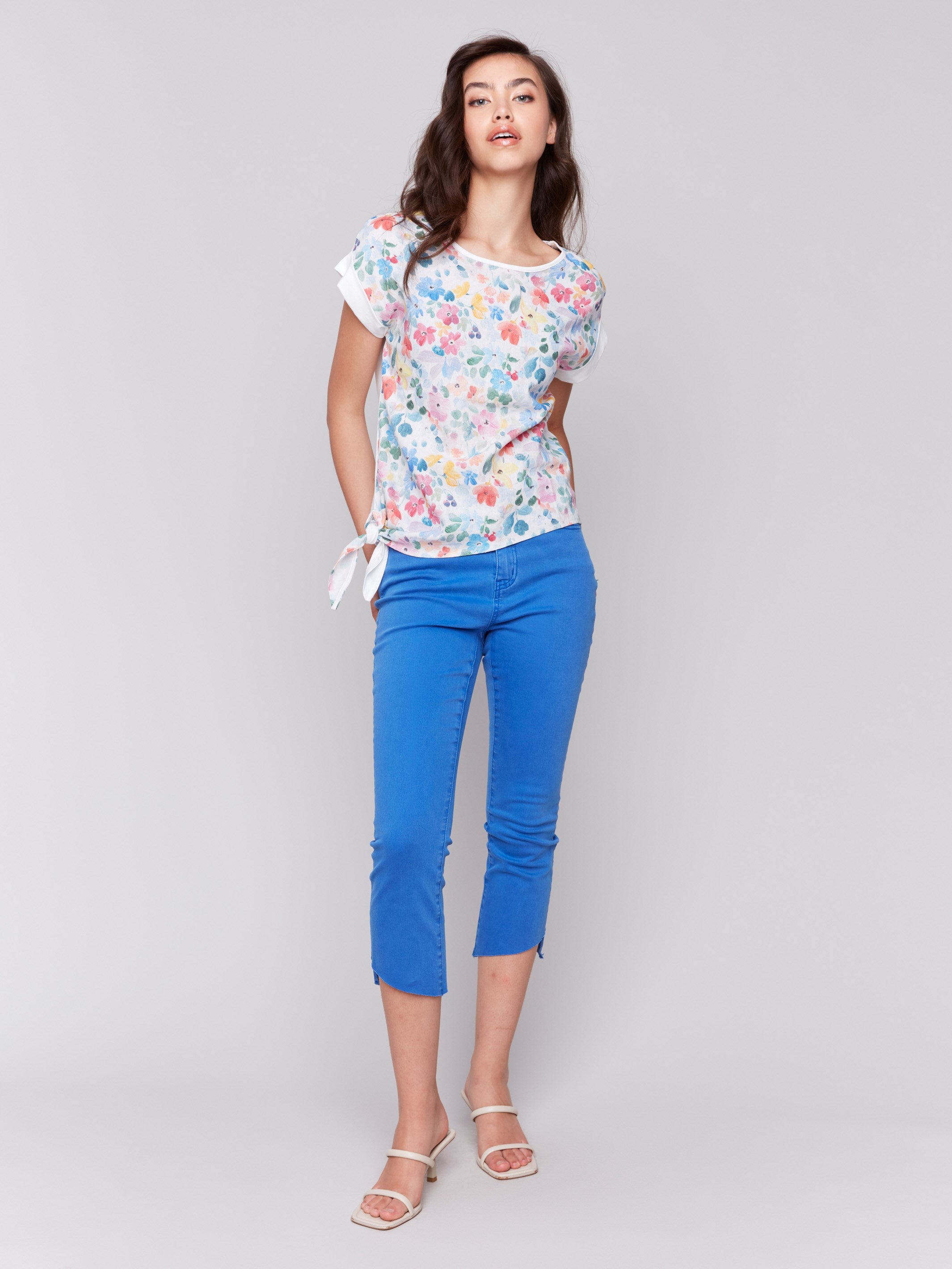 Floral Printed Linen Blend Women's Tops with Side Tie - Casual Summer Blouse for Beach, Vacation & Everyday Wear