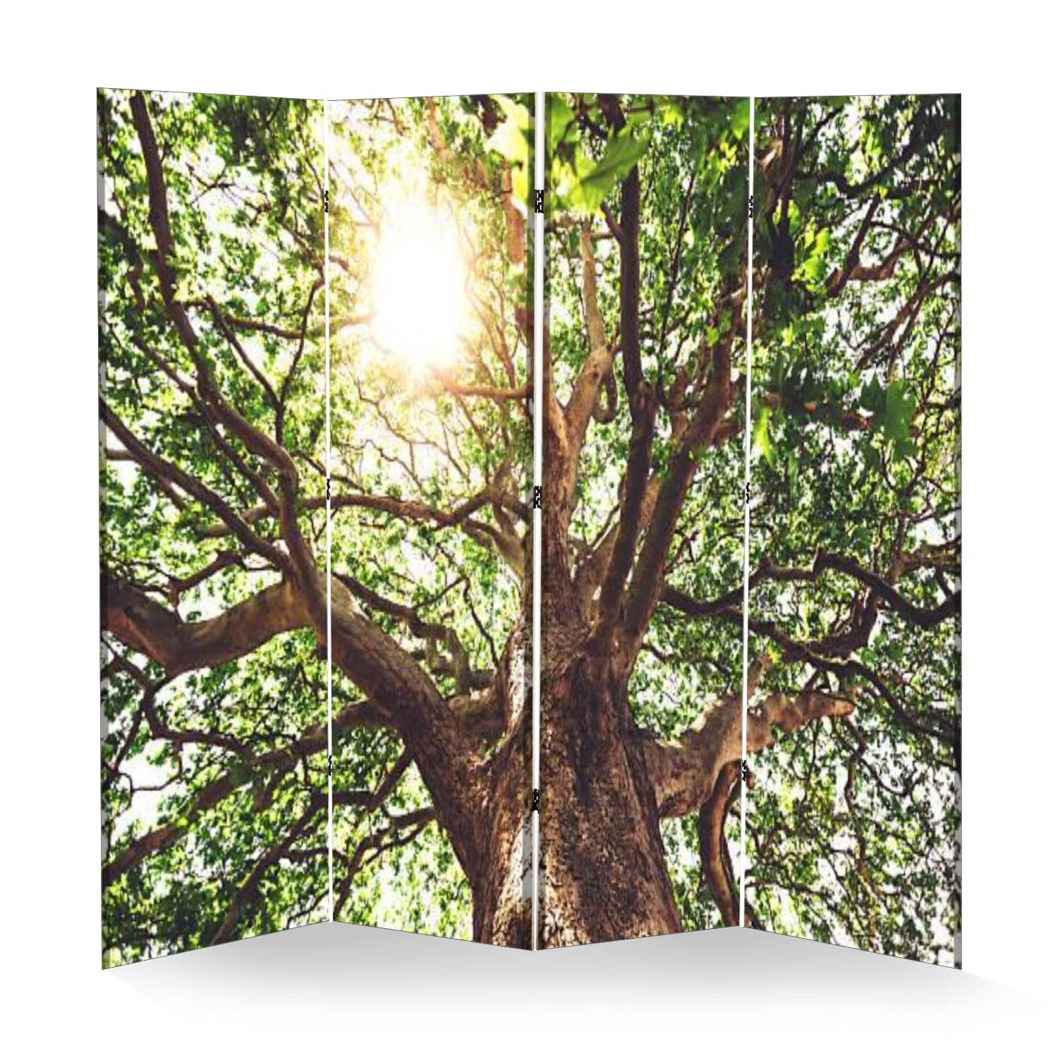 VDSRYGMLB Wooden Room Divider - 4 Panel Sycamore Folding Privacy Screen with Canvas Panels, Dual-Sided Wall Partition for Home & Office | Perfect for Bedroom Separation, Living Room Decor, and Indoor Display Shelves