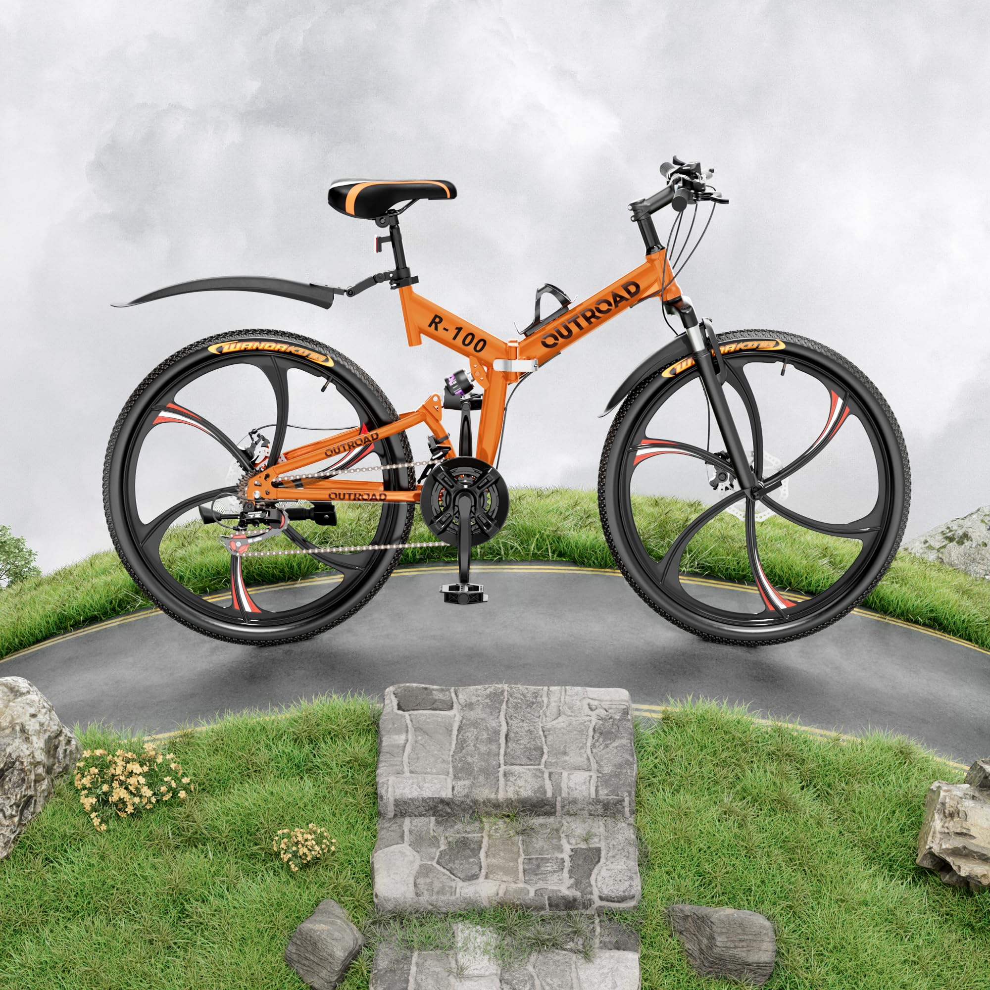 26 Inch Adult Folding Mountain Bike - 21 Speed Foldable Bicycle with Full Suspension & Dual Disc Brakes | High Carbon Steel Frame | Compact Folding Design for Men, Women & Teens | Perfect for Commuting, Trail Riding & Urban Adventures