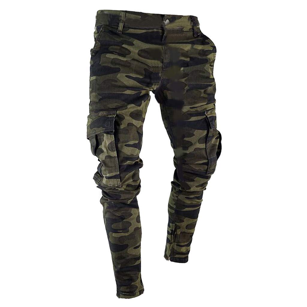 WENKOMG1 Men's Camouflage Outdoor Pants - Slim Fit Stretch Skinny Tactical Cargo Pants with Zipper Pockets | Perfect for Hiking, Camping, Work & Casual Wear