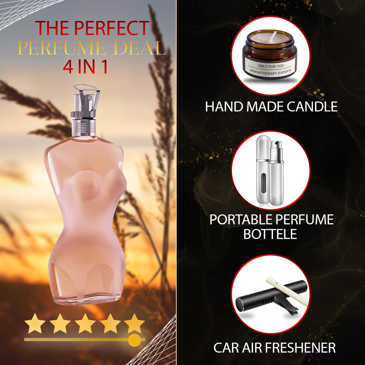 Classique Women's Perfume Gift Set - 1.7 Oz EDT Spray with Lavender Soy Candle (5ml), Car Fresheners & Travel Atomizer | Perfect Birthday, Anniversary & Valentine's Day Present for Her | Everyday Wear, Date Night & Special Occasions
