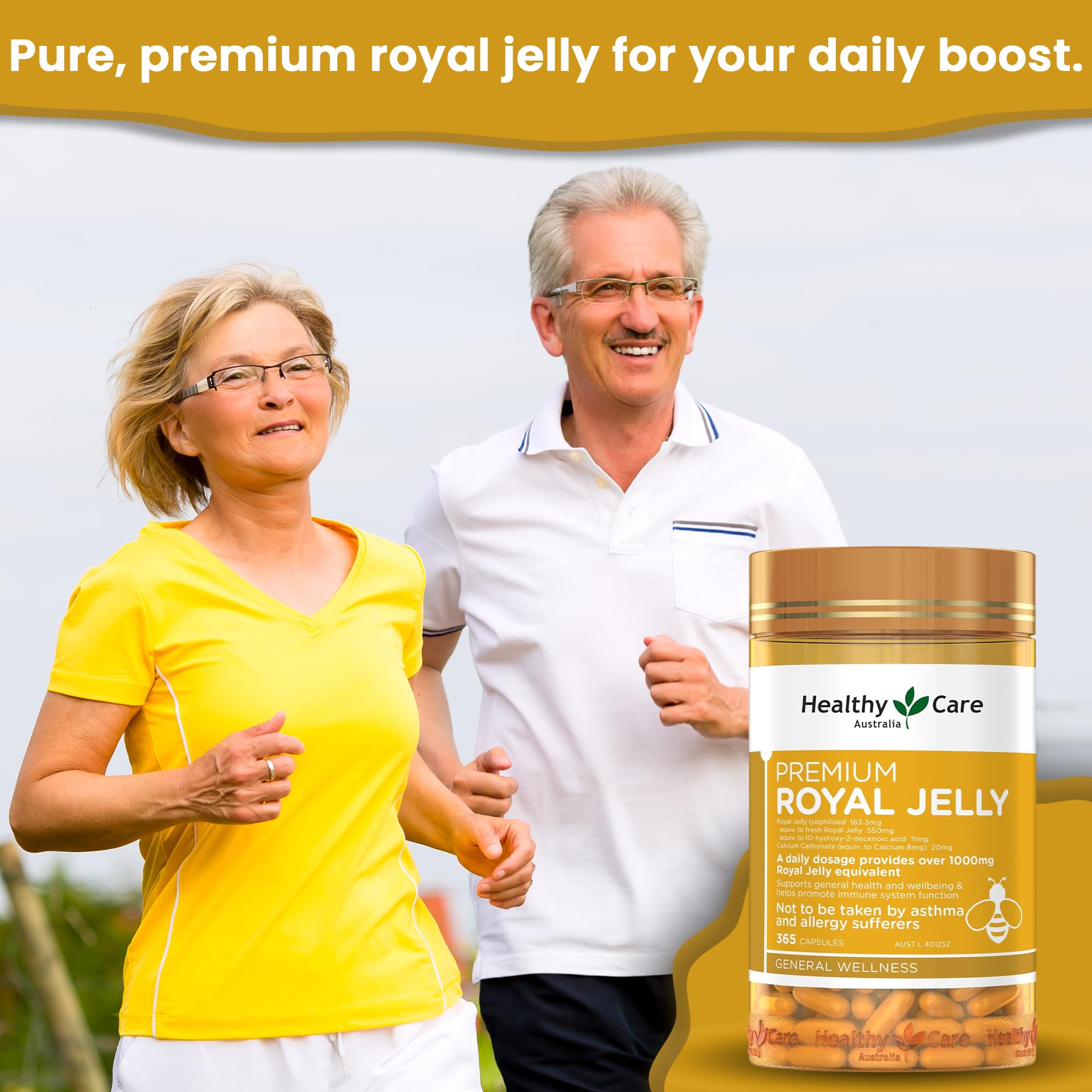 Healthy Care Royal Jelly 1000mg 365 Capsules - Premium Australian Made Bee Pollen Supplement for Immune Support & Energy Boost - Daily Wellness for Adults & Seniors