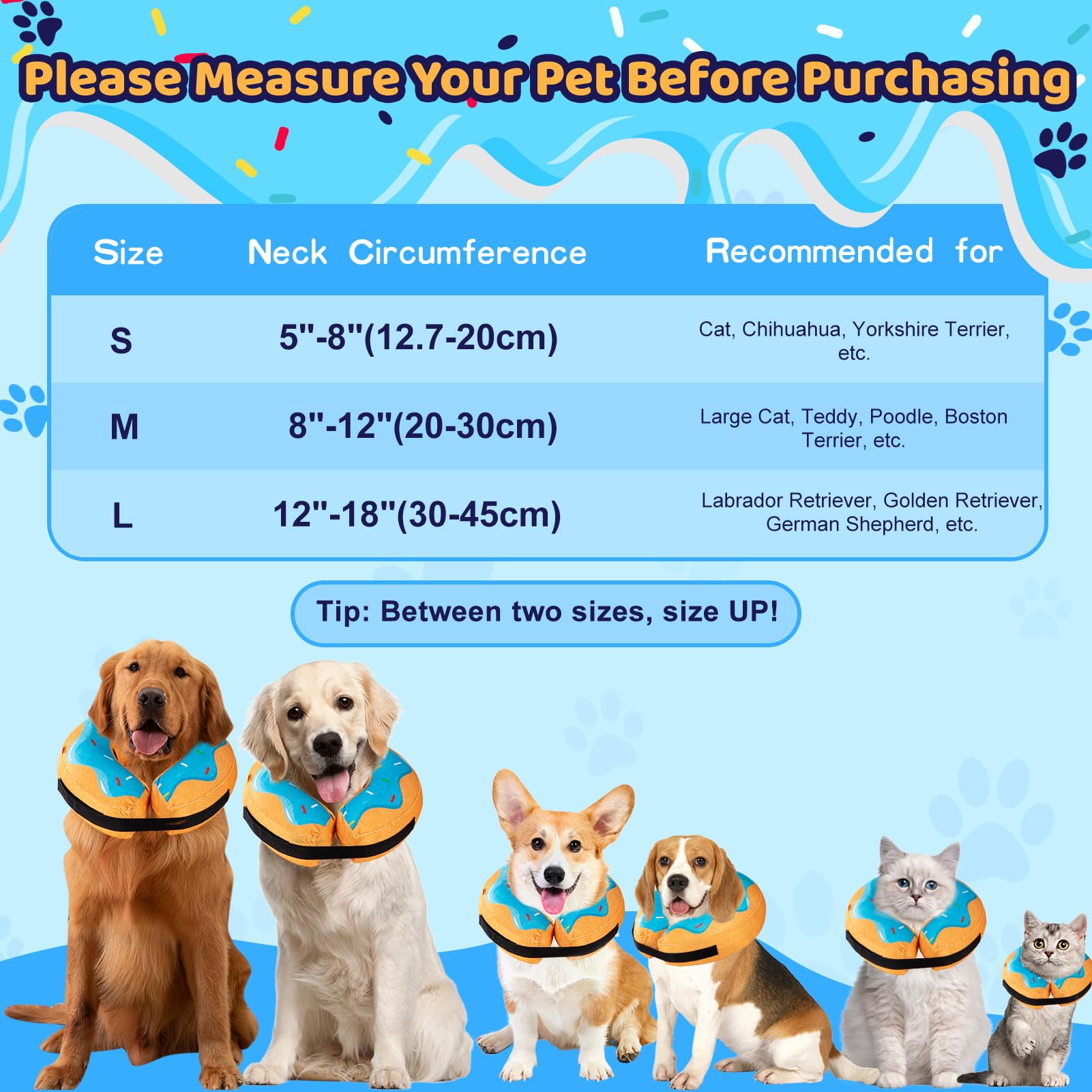 **Grand Line Inflatable Donut Collar for Dogs & Cats - Soft Recovery Cone After Surgery, Protective Pet Neck Ring for Small Medium Large Pets, Non-Blocking Vision (Blue, Size S) - Perfect for Post-Surgery, Wound Healing & Anxiety Relief**