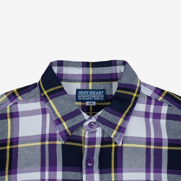 Iron Heart IHSH-382 9oz Selvedge American Check Work Shirt - Purple Plaid Flannel Shirt for Men | Durable Workwear & Casual Style for Outdoor Activities and Everyday Wear