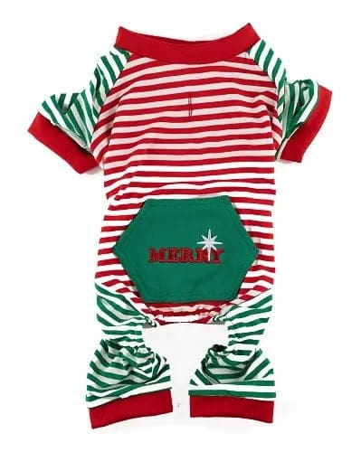 Festive Christmas Striped Dog Pajamas - Cozy Holiday Pet PJs for Small & Medium Dogs - Perfect for Christmas Photos, Family Gatherings & Winter Nights