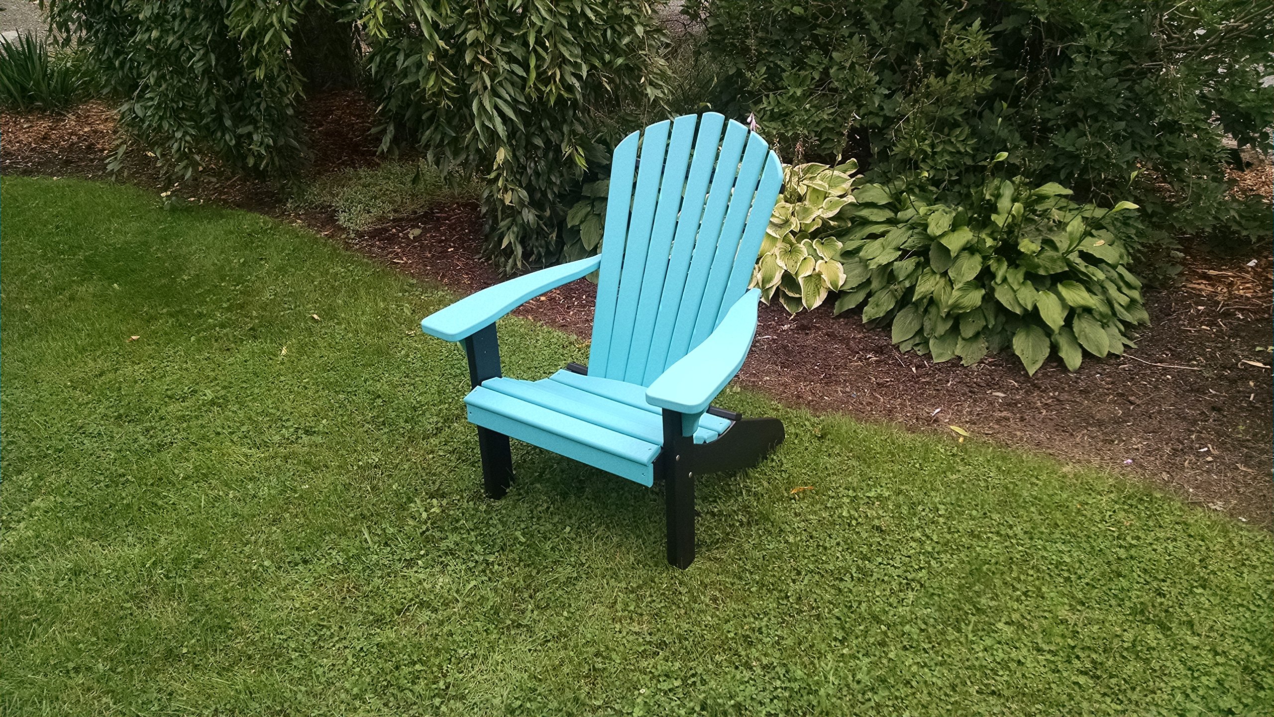 A & L Furniture Poly Fanback Adirondack Chair with Black Frame - Durable Outdoor Patio Furniture in Aruba Blue - Perfect for Backyard, Poolside & Garden Relaxation