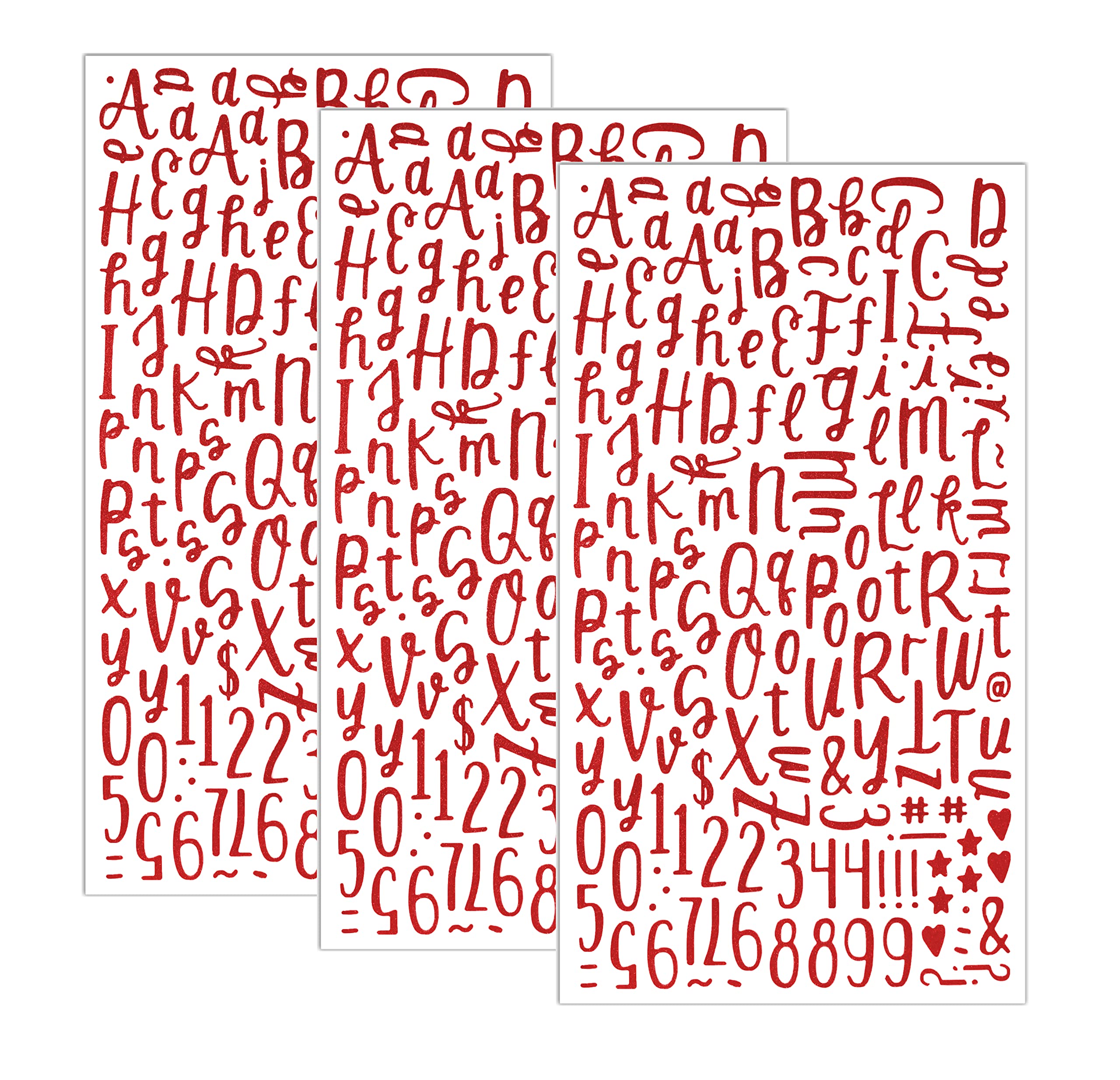 QQ&U Red Glitter Cursive Alphabet Letter Stickers - Self-Adhesive Decorative Letters for Scrapbooking, DIY Crafts, Journals & Home Decor (Multicolor) - Perfect for Party Invitations, Gift Wrapping & School Projects
