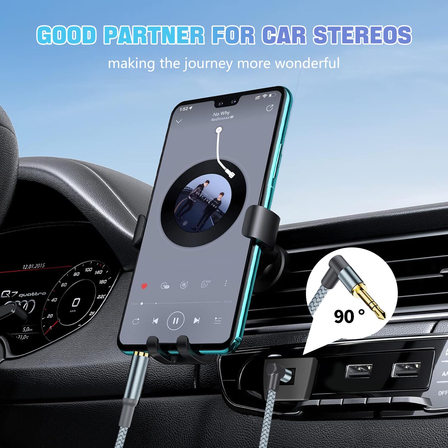 3.5mm to 3.5mm Aux Cable 1.2M - 90 Degree Nylon Braided Male to Male Stereo Audio Cable | Hi-Fi TRS Auxiliary Cord Compatible with iPhone, Car, Speaker, iPod, iPad, Sony, Echo Dot, Beats | Perfect for Car Audio, Home Theater & Portable Devices