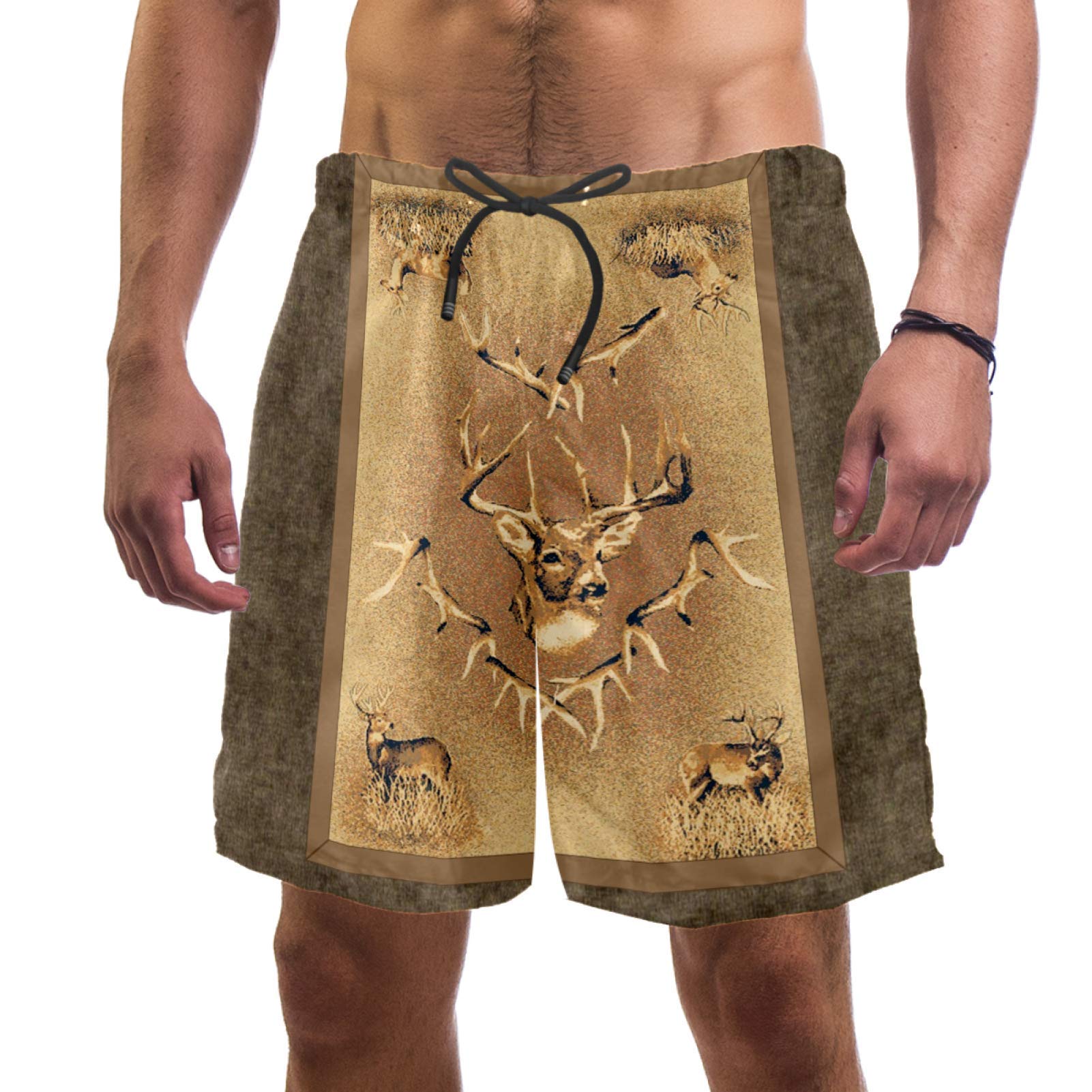 Men's Quick-Dry Elastic Beach Shorts - Whitetail Deer Print Swim Trunks & Board Shorts for Swimming, Surfing & Summer Outdoor Activities