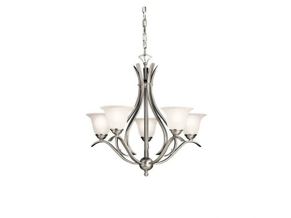 5-Light Modern Chandelier with Etched Seeded Glass - Brushed Nickel Finish - Elegant Dining Room & Foyer Lighting Fixture for Home Decor
