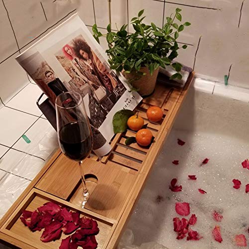 Large Bamboo Bathtub Tray - Bathtub Caddy & Bed Desk for Relaxation