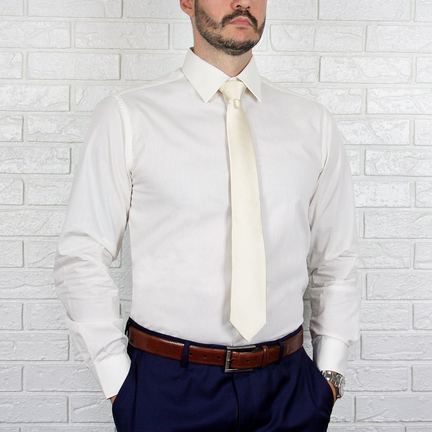 ARTURO Slim Fit Long Sleeve Ivory Dress Shirt for Men - Premium Formal Business Shirt - Perfect for Office, Wedding & Special Occasions
