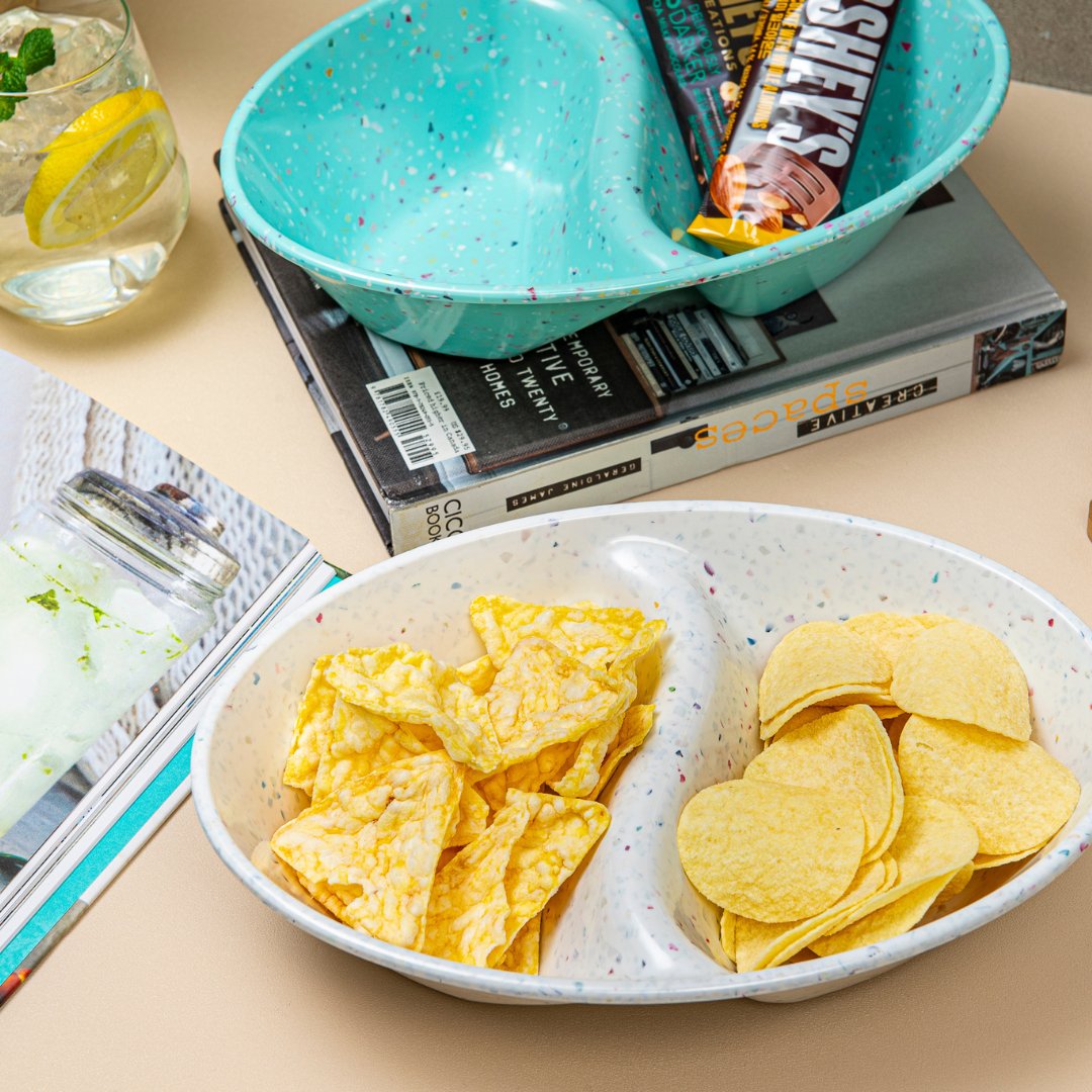 2PC White Confetti Divided Serving Dish - Perfect for Parties, Weddings & Dessert Displays