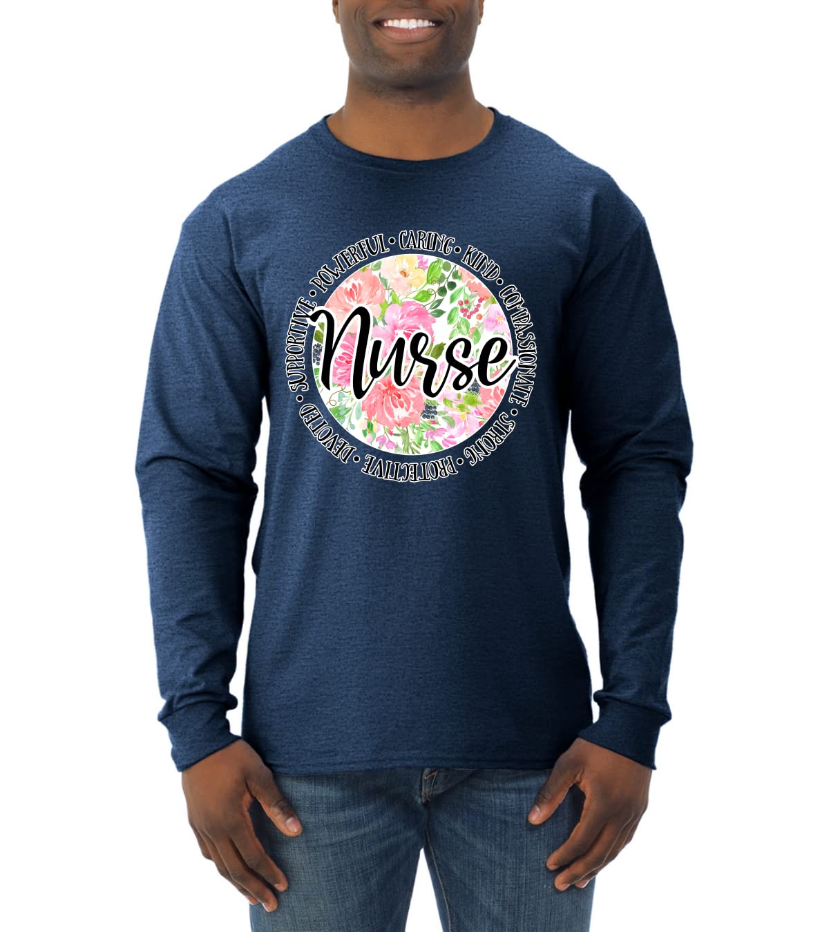 Floral Nurse Appreciation Long Sleeve Shirt for Men - Comfortable Cotton Workwear for Healthcare Professionals & Medical Staff Gifts