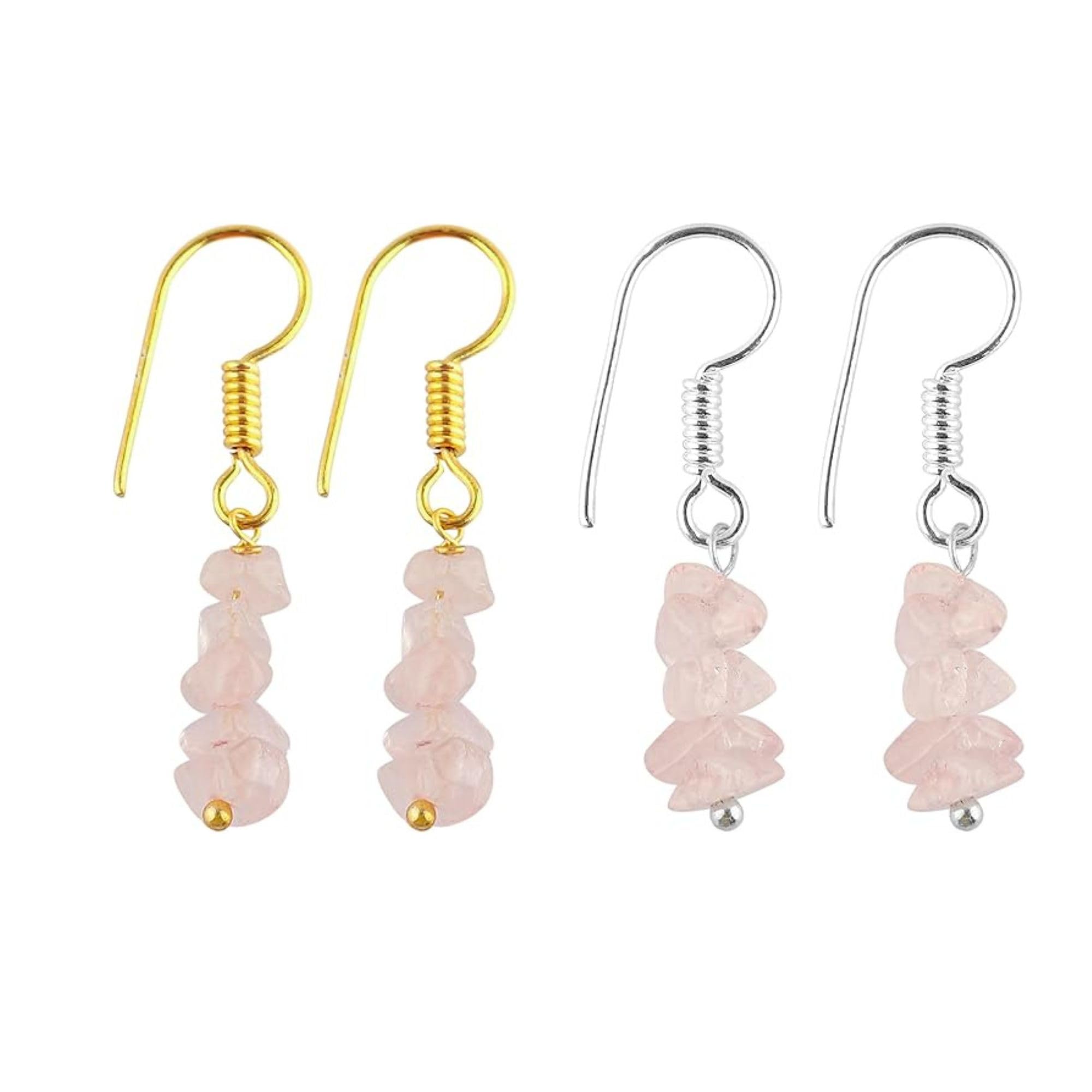 Rose Quartz Chips Earrings for Women - Natural Stone Dangle Earrings for Healing & Positive Energy - Perfect for Meditation, Yoga & Spiritual Gifts