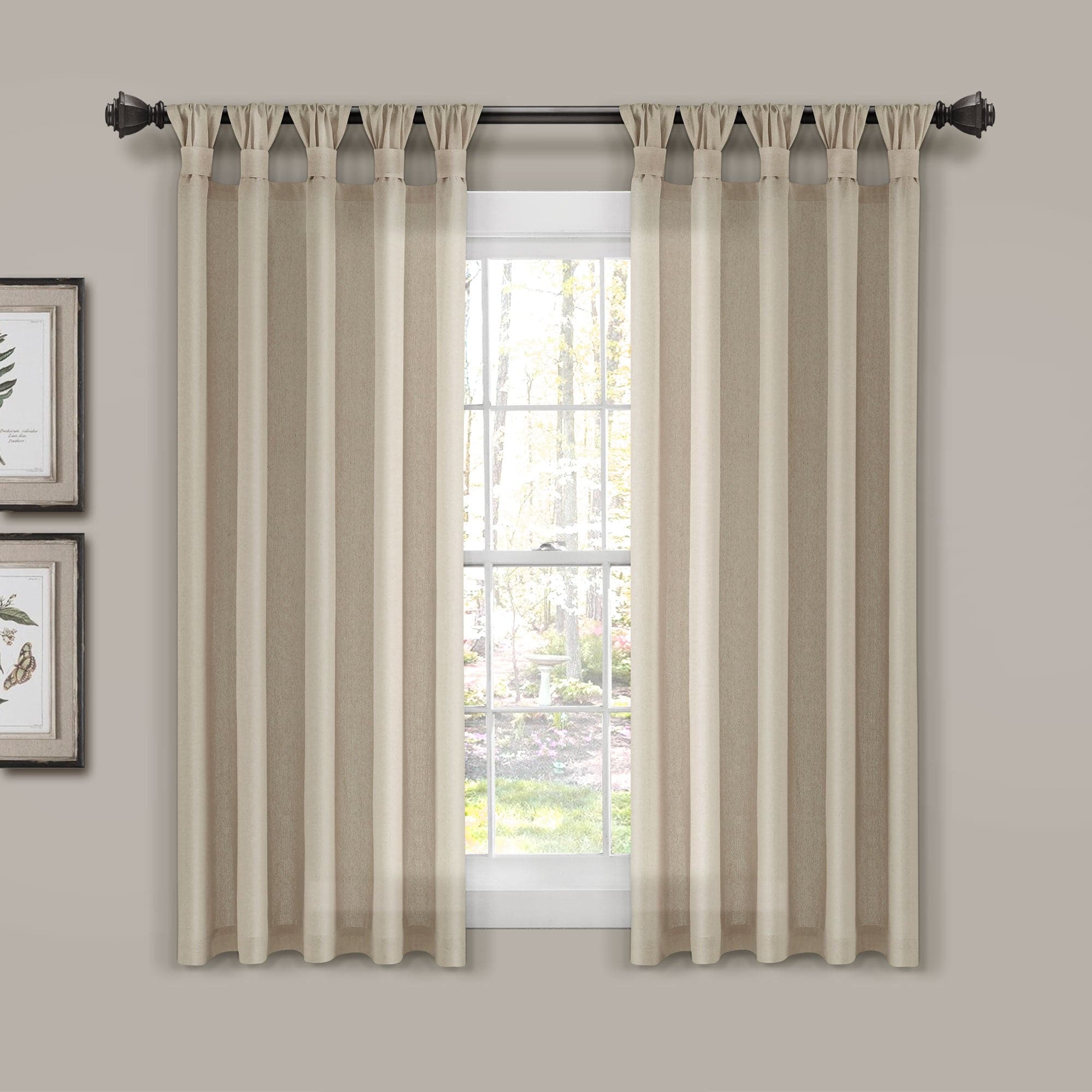 Burlap Knotted Tab Top Window Curtain Panel Set - Natural Linen Textured Room Darkening Drapes for Living Room, Bedroom & Farmhouse Decor
