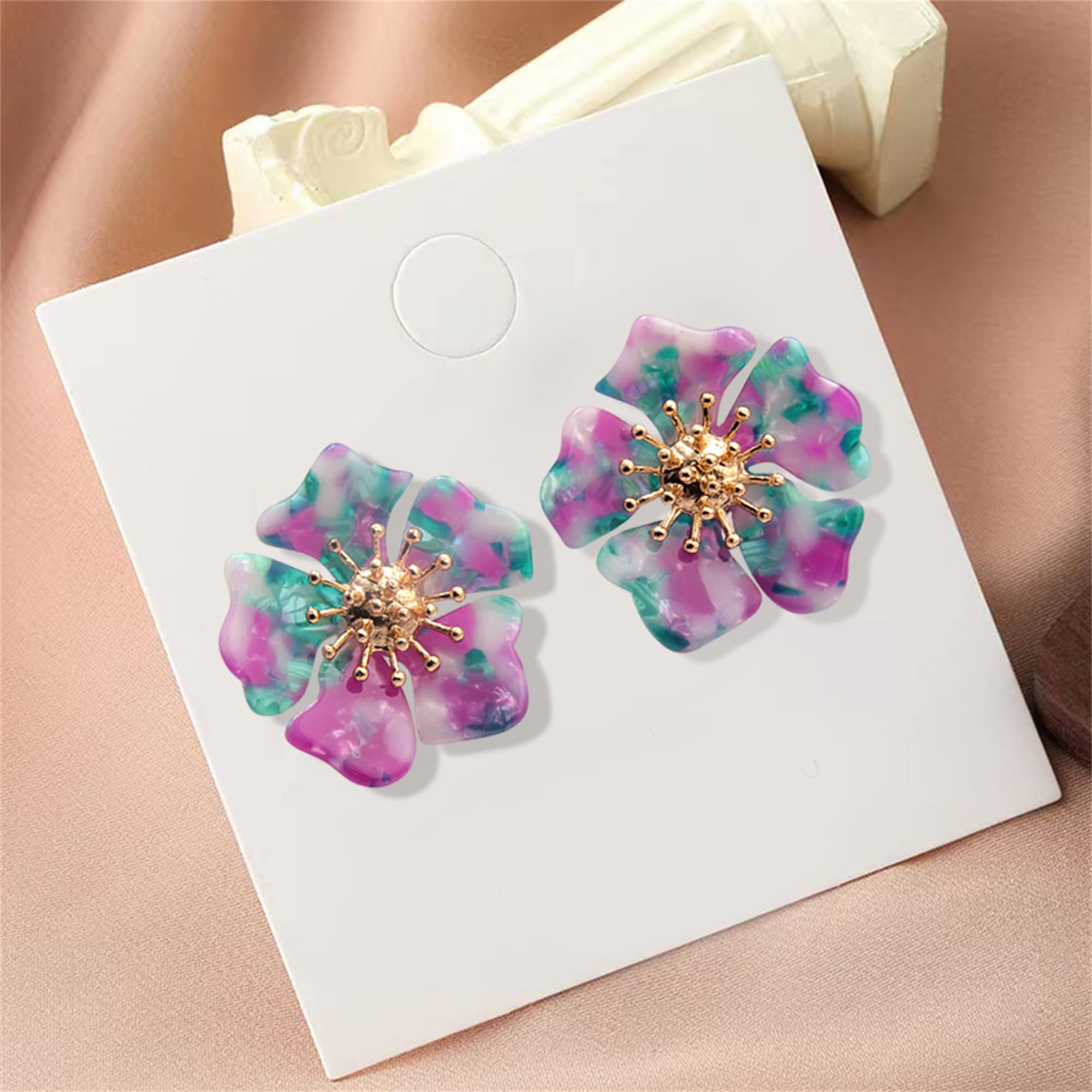 Bohemian Sparkly Acrylic Flower Stud Earrings for Women - Elegant Daisy & Sunflower Drop Dangle Earrings with Gold Bud | Perfect Gift for Sister, Mom, Lover & Friends | Great for Parties, Weddings & Everyday Wear