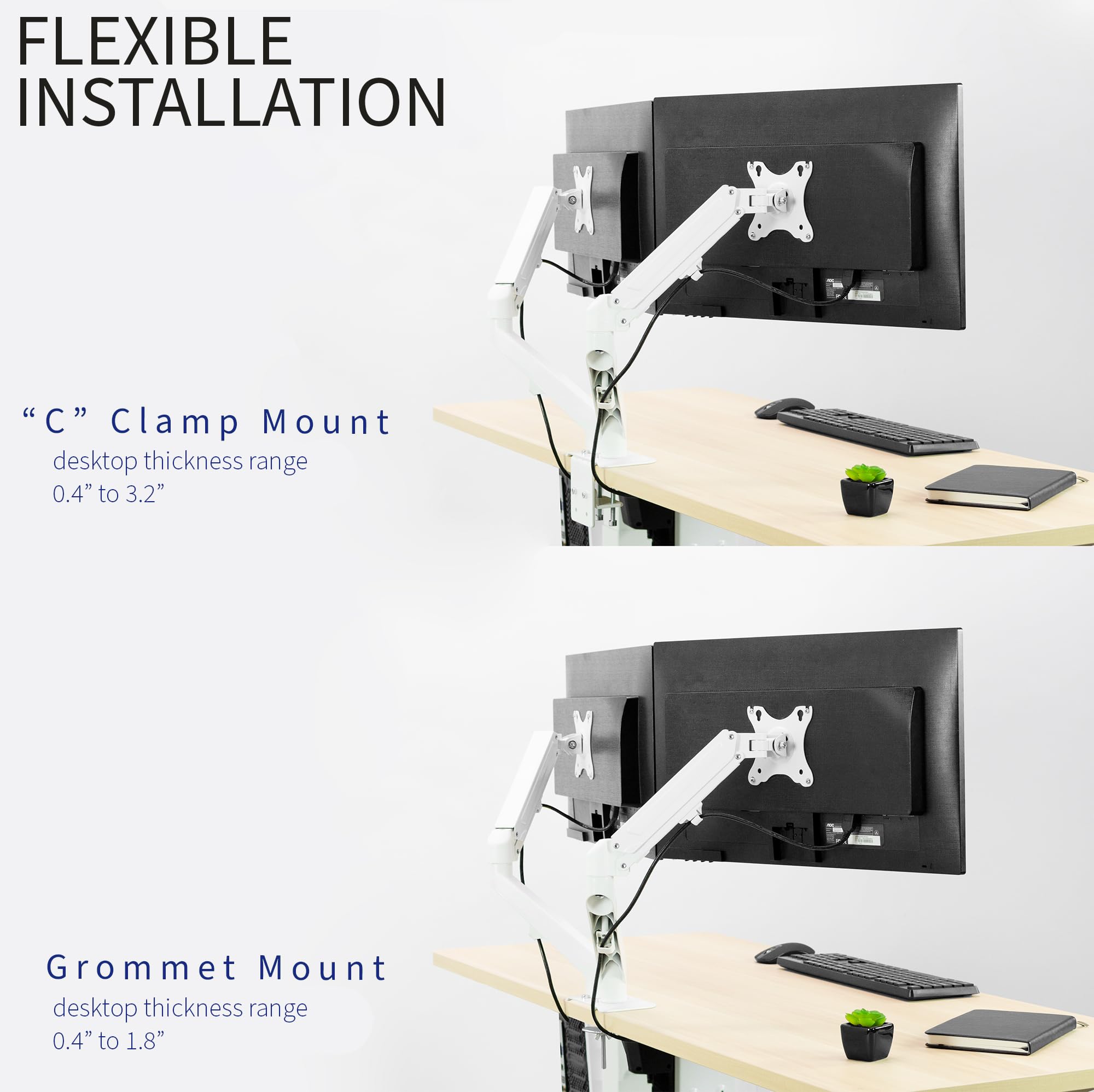 VIVO Dual Monitor Mount Stand for 17-27 Inch Screens - Adjustable Aluminum Articulating Arm with Tension Spring, White (STAND-V102OW) - Perfect for Home Office, Gaming Setup & Workstation Ergonomics