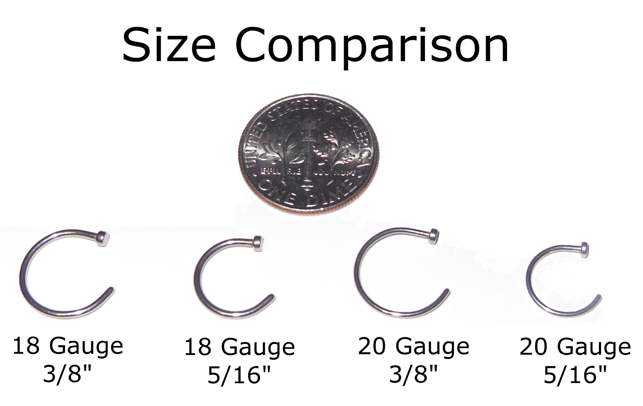 Stainless Steel Nose Hoops Set - 18G 5/16