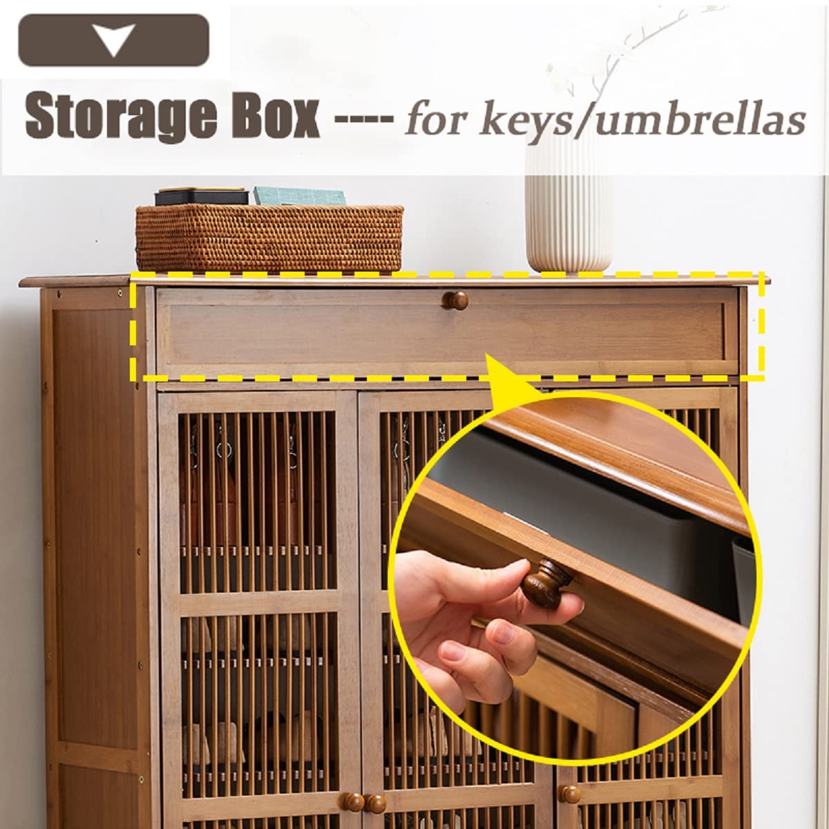 Gdrasuya10 4-Tier Bamboo Shoe Storage Cabinet with Doors - 40 Inch Entryway Shoe Rack Organizer for High Heels, Boots, Sneakers & Slippers - Perfect for Closet, Bedroom & Mudroom Organization