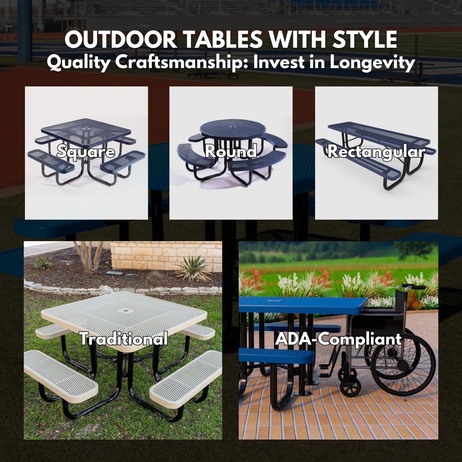 Heavy-Duty Coated Outdoor Picnic Table with Umbrella Hole | 46