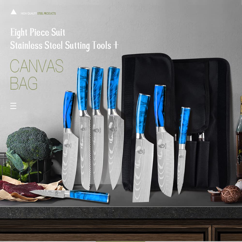FULLHI 14-Piece Japanese Knife Set - Premium German Stainless Steel Kitchen Knives with Multiple Color Options - Perfect for Home Chefs, Cooking Enthusiasts & Professional Kitchens