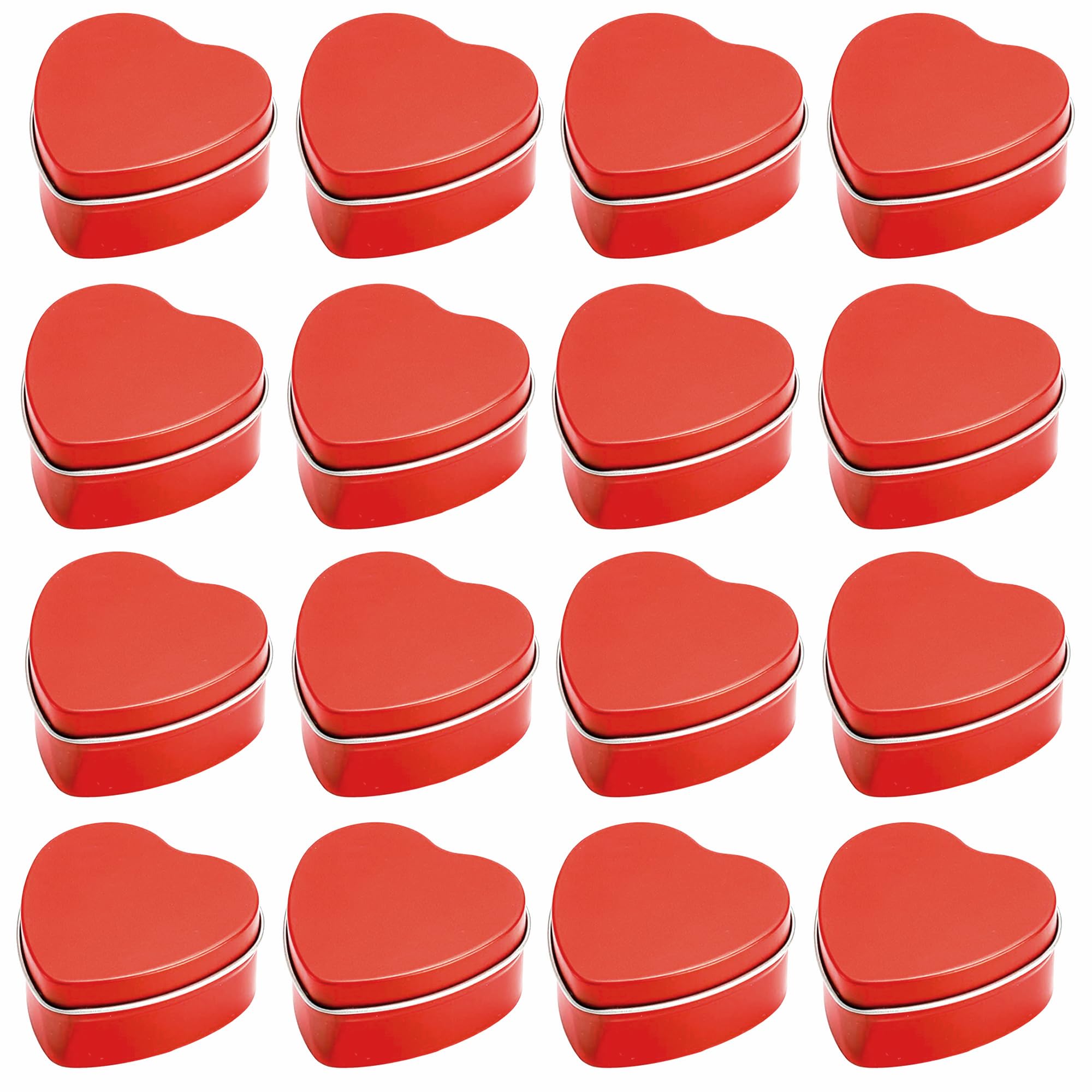 16 Pcs 2 oz Heart Shaped Metal Tins with Lids - Empty Small Candle Jars for DIY Crafts, Candies, Party Favors & Wedding Decorations (Red) - Perfect for Homemade Gifts, Bath Salts, and Jewelry Storage