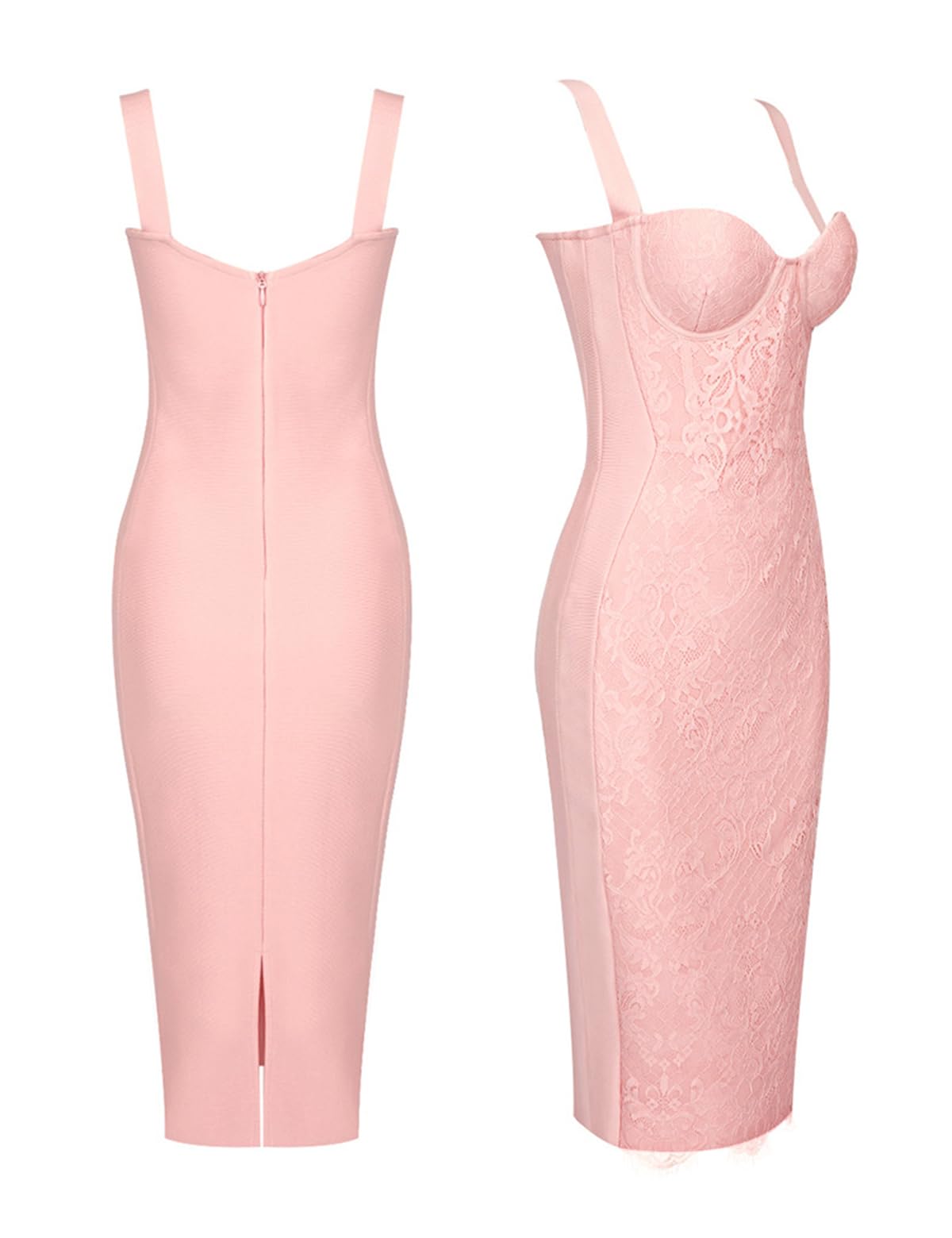 Houstil Women's Elegant Strap Wedding Guest Dress - Bandage Lace Bodycon Cocktail Party Midi Dress for Evening Events, Clubwear, Date Night & Special Occasions