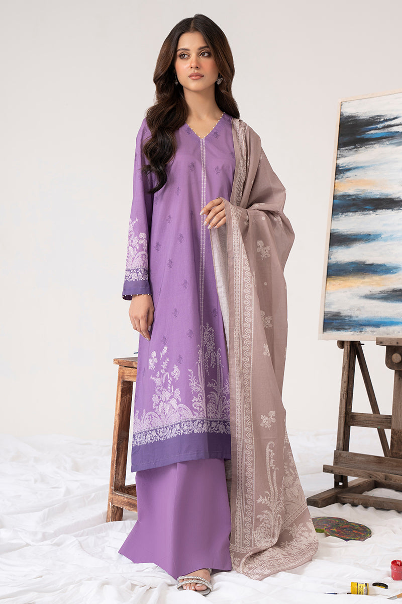 MAUVE GLINT 3PC PRINTED LAWN SUIT for Women - Floral Embroidery Pakistani Formal Dress - Perfect for Weddings, Parties & Special Occasions