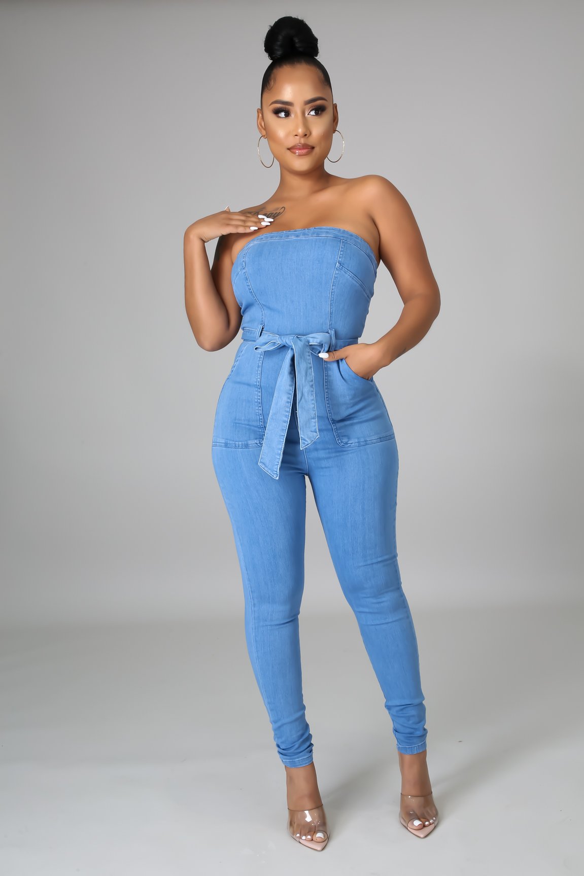 Stylish Sofiane Denim Jumpsuit for Women - Medium Wash Blue | Comfortable & Trendy One-Piece Outfit for Casual Wear, Date Night & Street Fashion