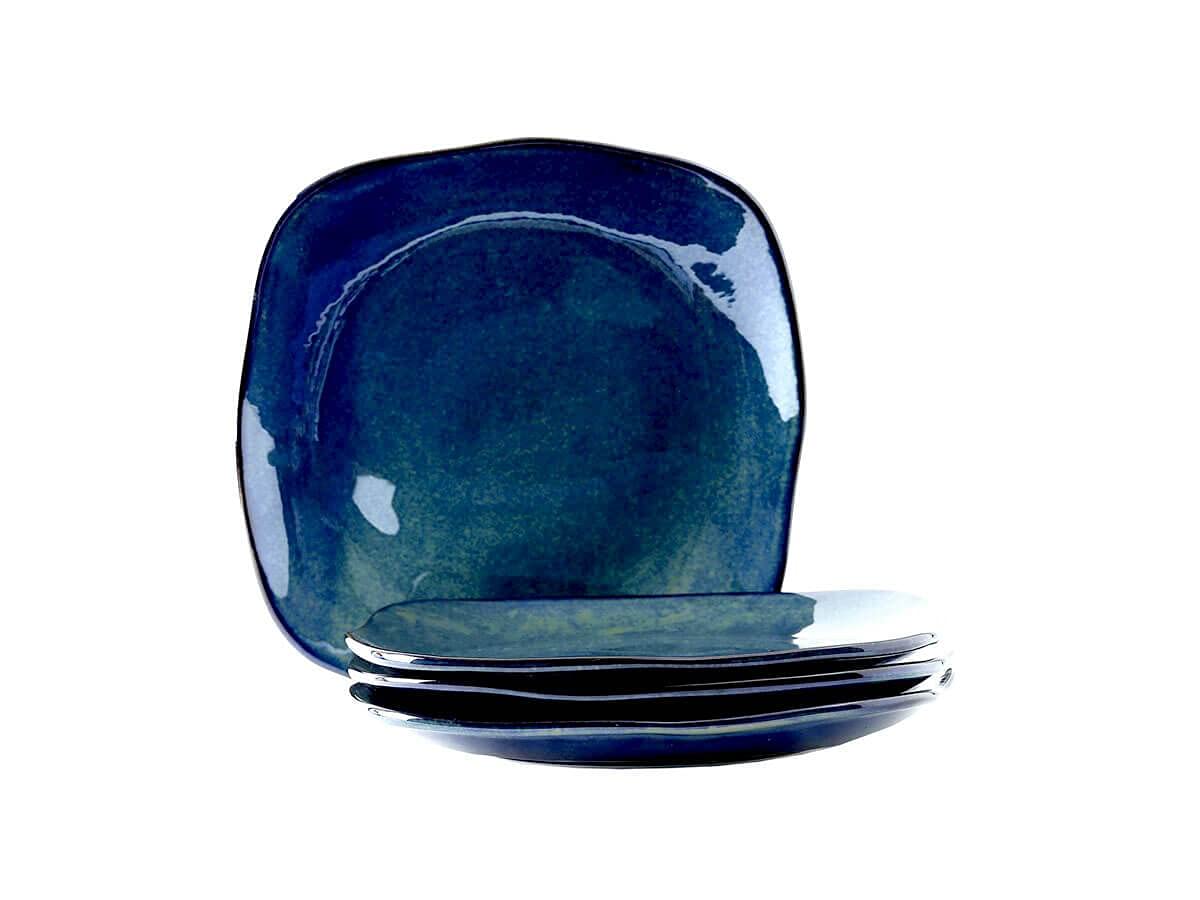 Artisan Night Sky Blue 11-Inch Square Reactive Glaze Dinner Plates - Set of 4 | Heavy Duty Chip Resistant Ceramic Plates | Lead & Cadmium Free | Oven & Freezer Safe up to 500°F | Perfect for Fine Dining, Entertaining & Everyday Use